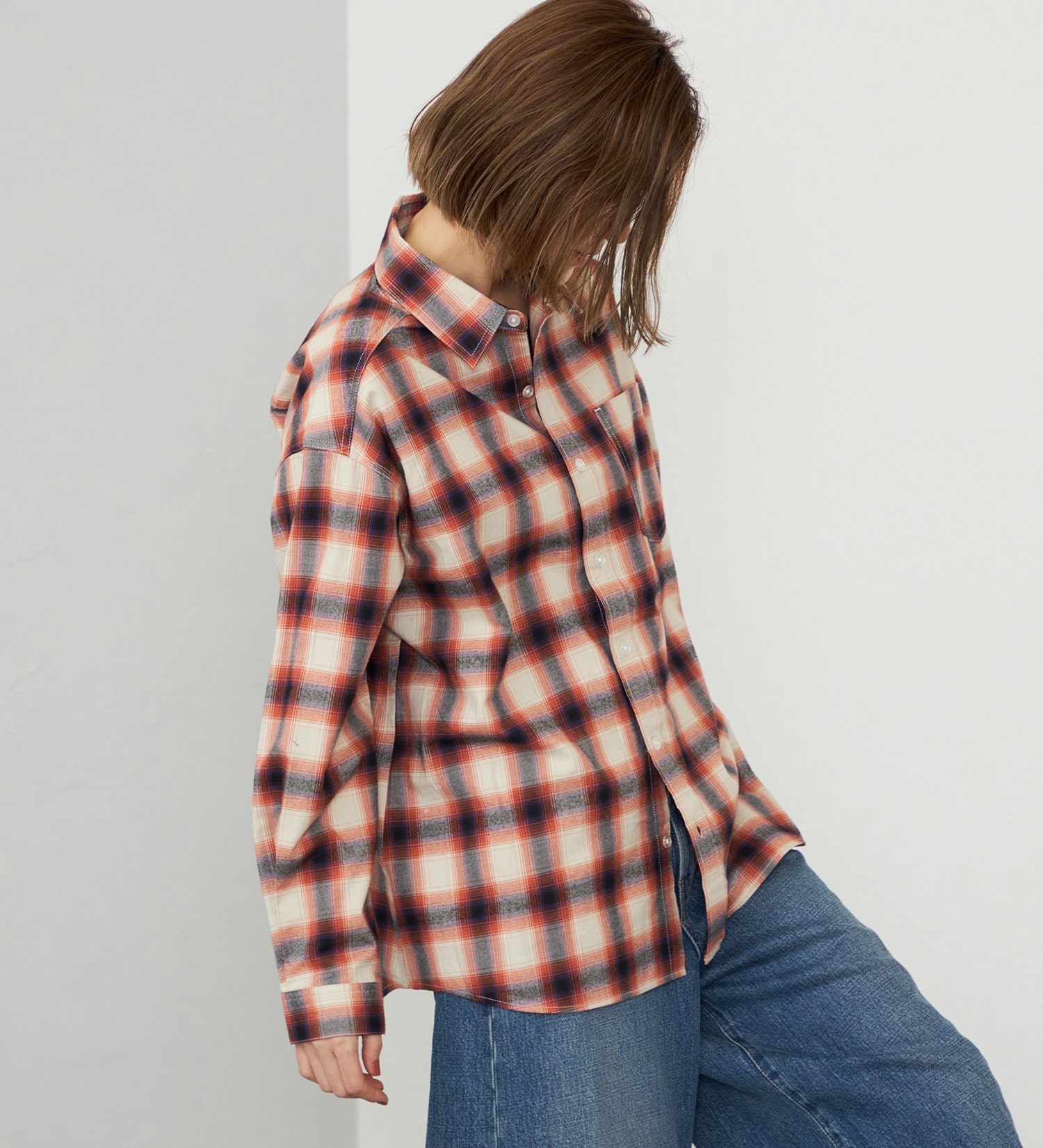 EDWIN(エドウイン)の【WEB・直営店舗限定】EDWIN LADIES ビッグフィットチェックシャツ|トップス/シャツ/ブラウス/レディース|オレンジ