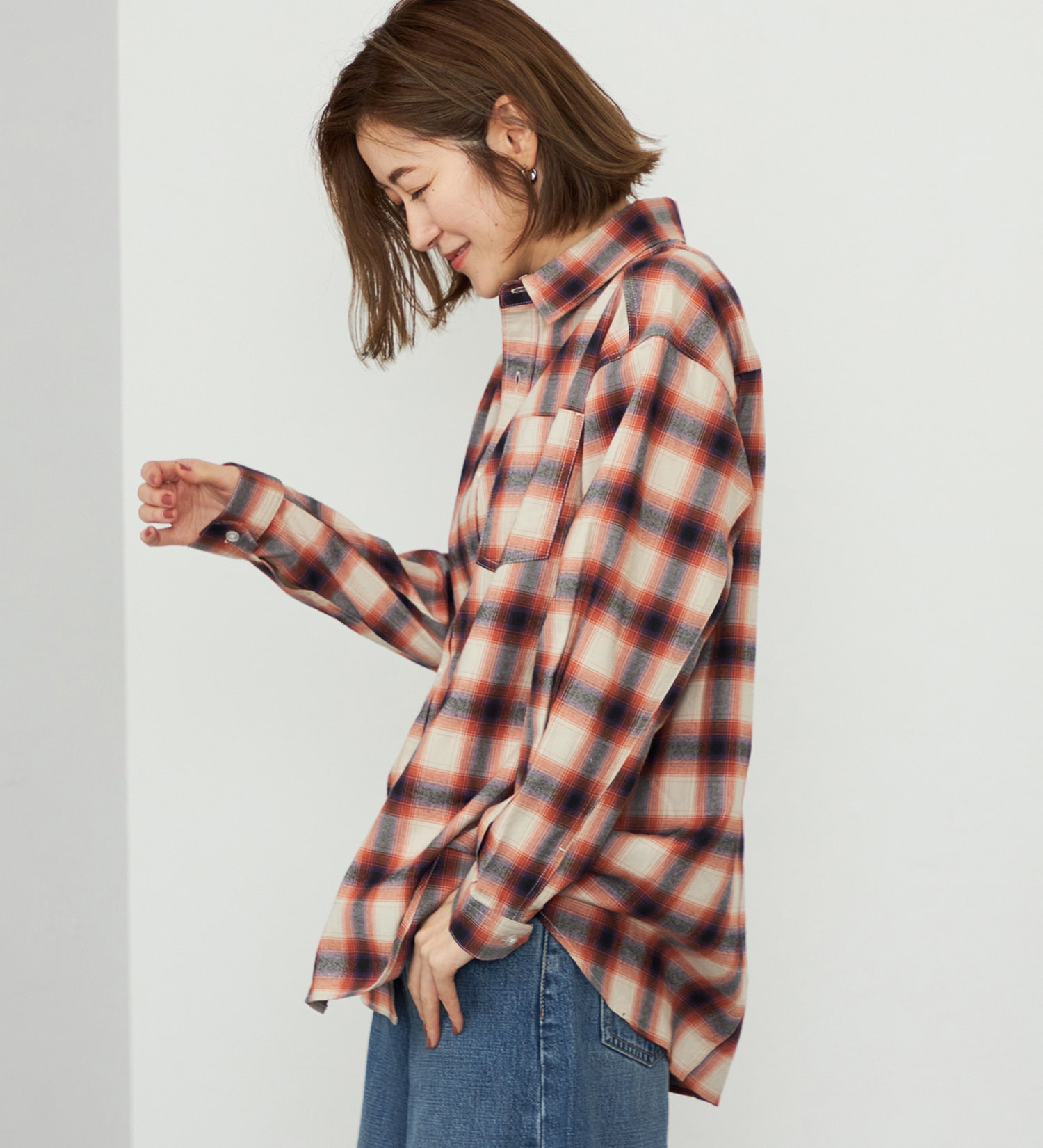 EDWIN(エドウイン)の【WEB・直営店舗限定】EDWIN LADIES ビッグフィットチェックシャツ|トップス/シャツ/ブラウス/レディース|オレンジ