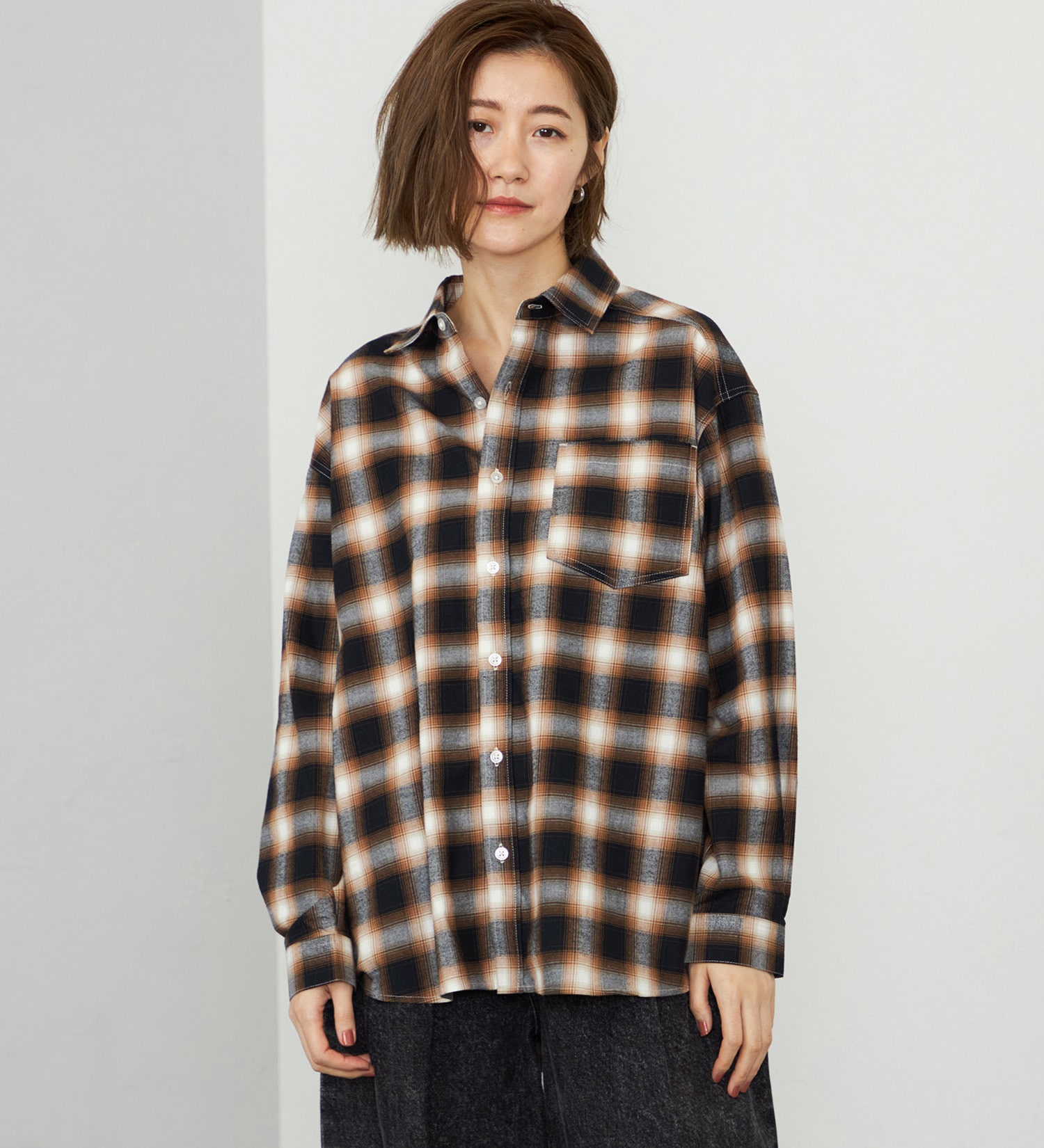 EDWIN(エドウイン)の【WEB・直営店舗限定】EDWIN LADIES ビッグフィットチェックシャツ|トップス/シャツ/ブラウス/レディース|ブラウン