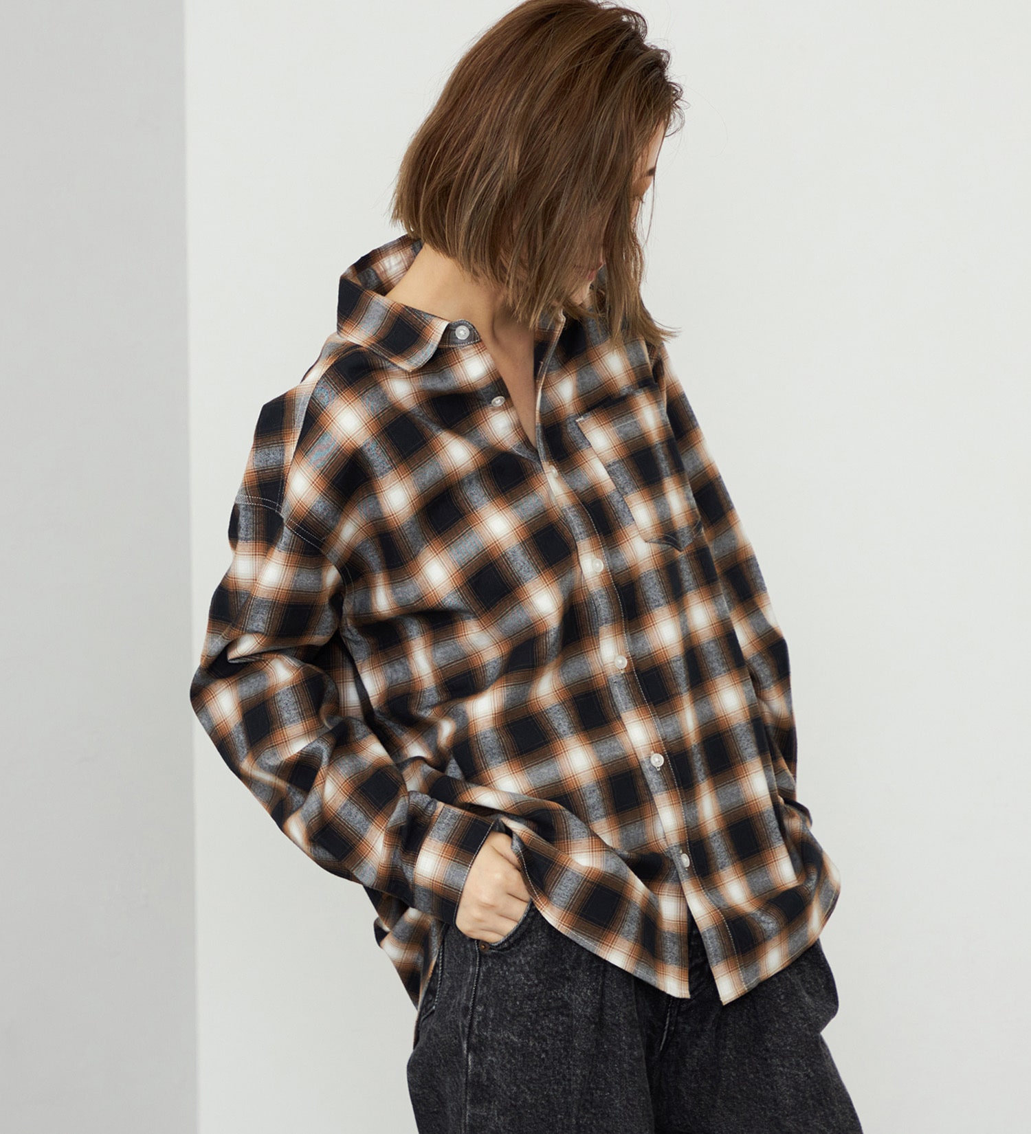 EDWIN(エドウイン)の【WEB・直営店舗限定】EDWIN LADIES ビッグフィットチェックシャツ|トップス/シャツ/ブラウス/レディース|ブラウン