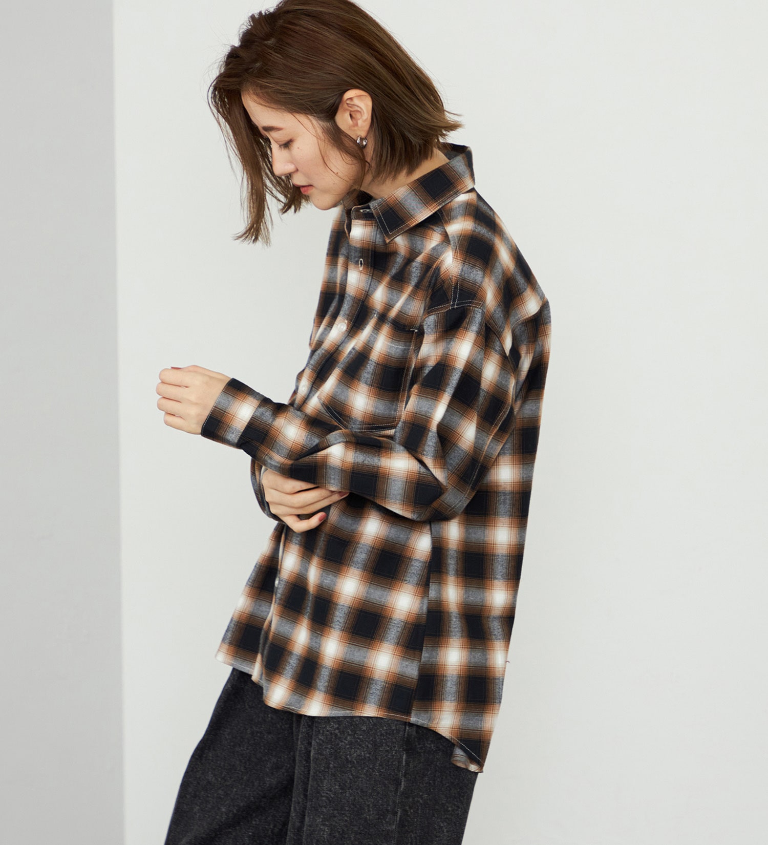 EDWIN(エドウイン)の【WEB・直営店舗限定】EDWIN LADIES ビッグフィットチェックシャツ|トップス/シャツ/ブラウス/レディース|ブラウン
