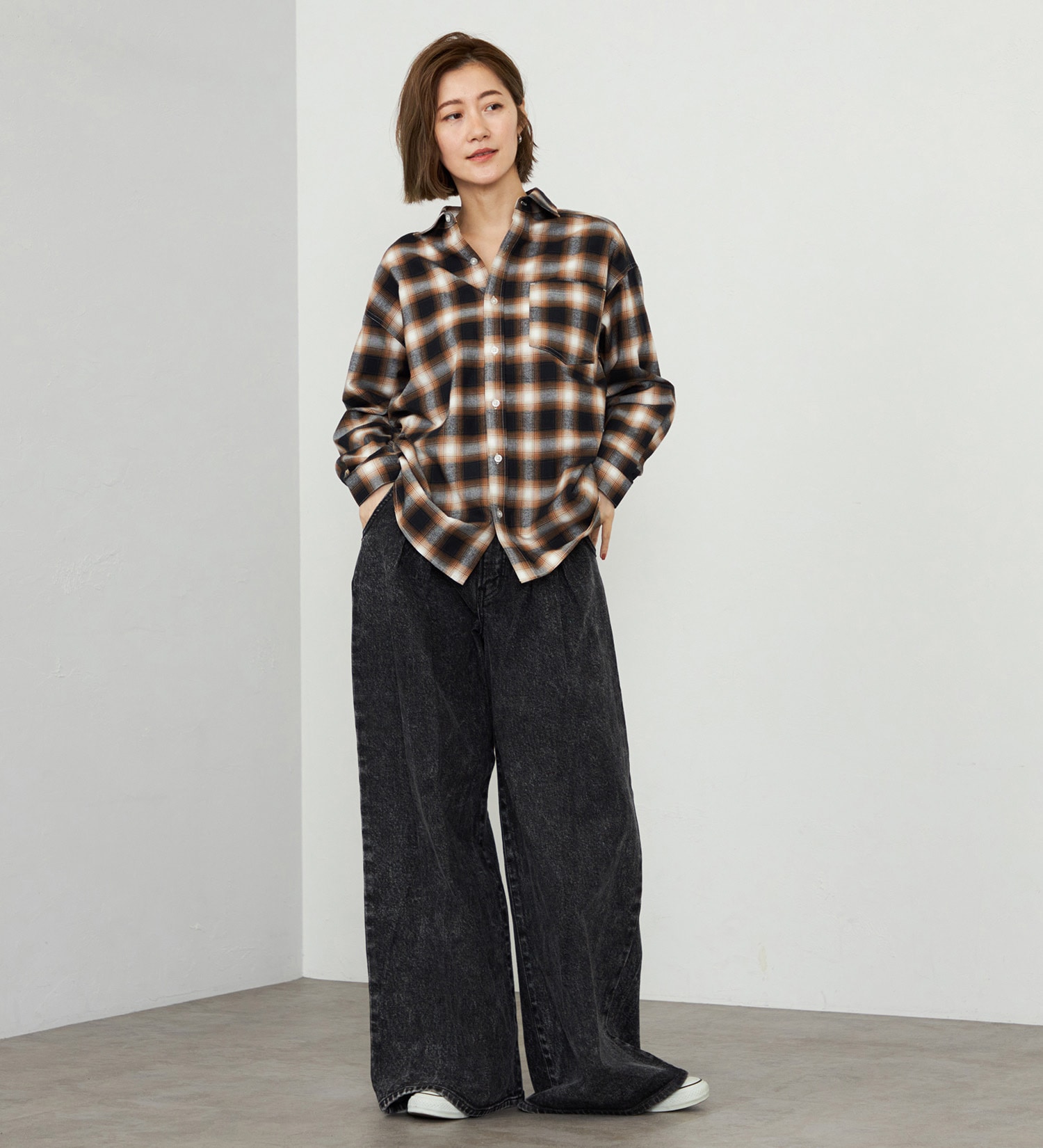 EDWIN(エドウイン)の【WEB・直営店舗限定】EDWIN LADIES ビッグフィットチェックシャツ|トップス/シャツ/ブラウス/レディース|ブラウン