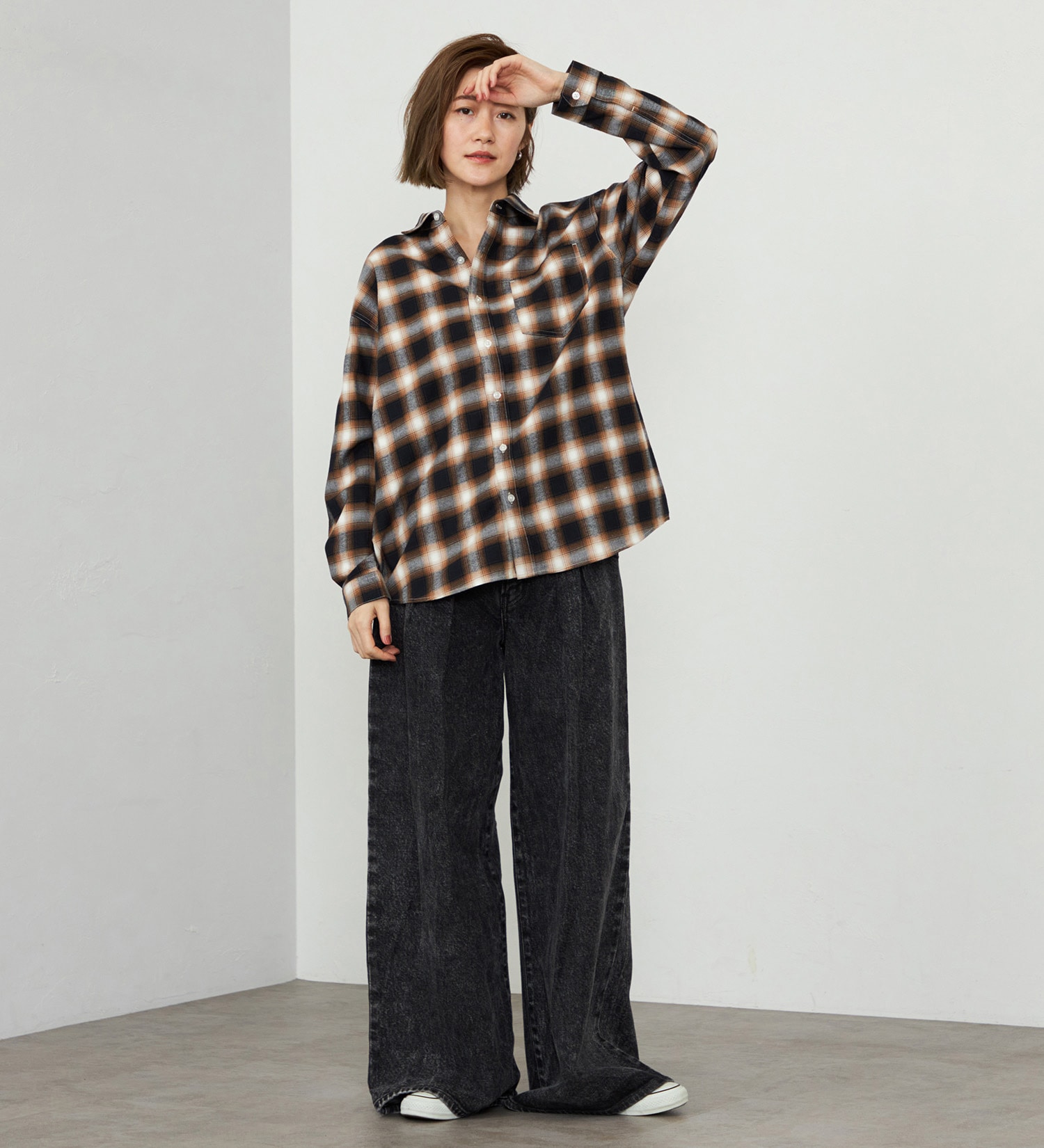 EDWIN(エドウイン)の【WEB・直営店舗限定】EDWIN LADIES ビッグフィットチェックシャツ|トップス/シャツ/ブラウス/レディース|ブラウン