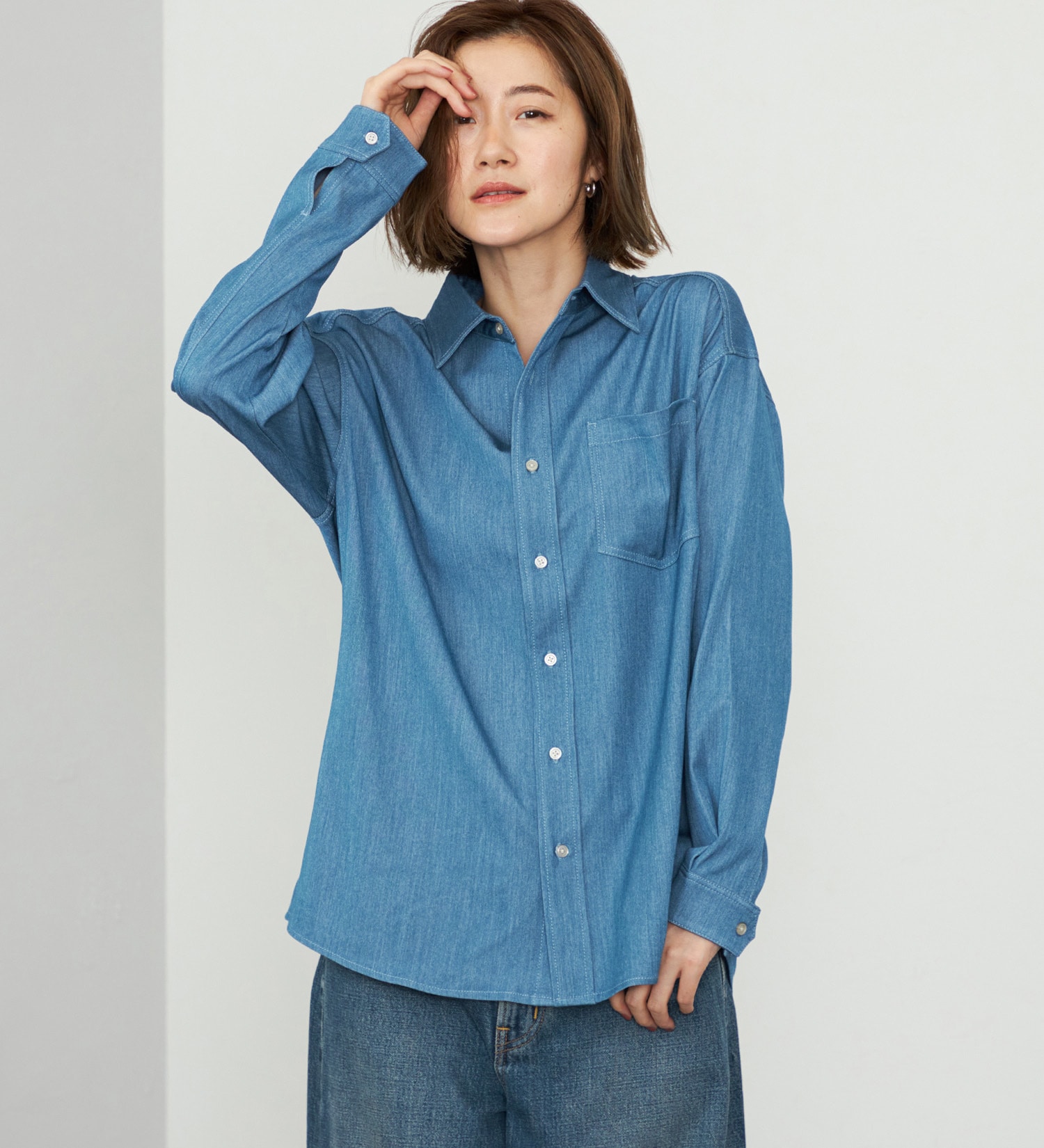 EDWIN(エドウイン)の【WEB・直営店舗限定】EDWIN LADIES ビッグフィットデニムシャツ|トップス/シャツ/ブラウス/レディース|ブルー