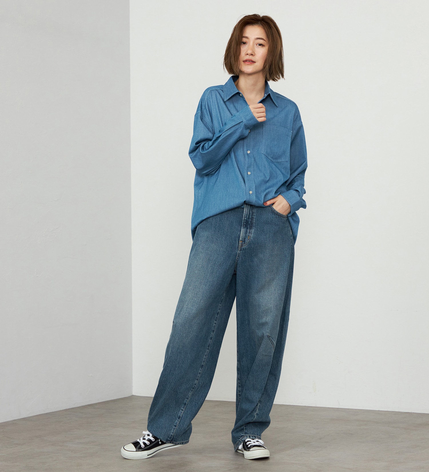 EDWIN(エドウイン)の【WEB・直営店舗限定】EDWIN LADIES ビッグフィットデニムシャツ|トップス/シャツ/ブラウス/レディース|ブルー