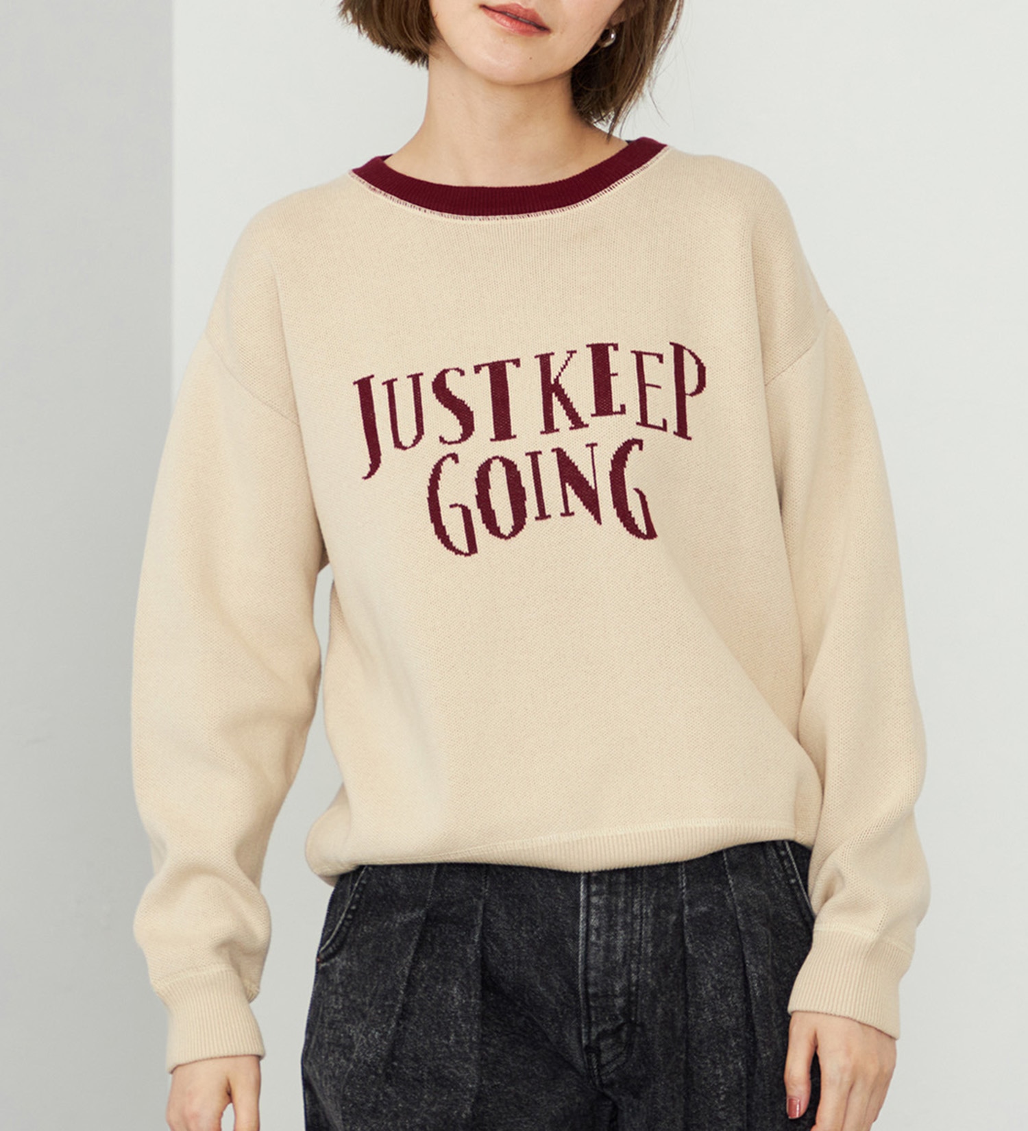 EDWIN(エドウイン)の【WEB・直営店舗限定】EDWIN LADIES レタークルーニットプルオーバー|トップス/ニット/セーター/レディース|ベージュ