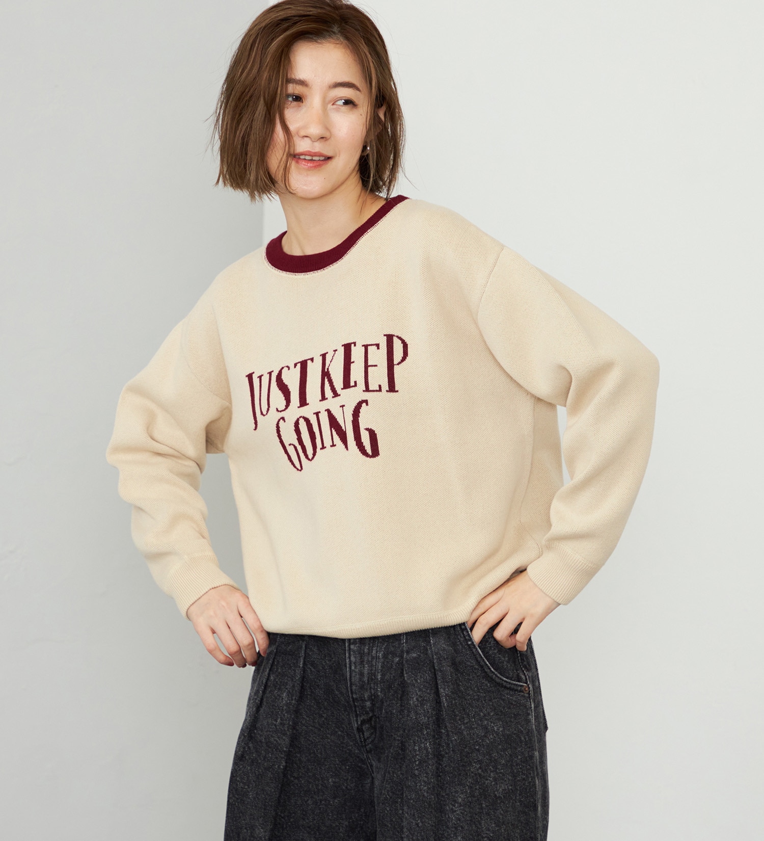 EDWIN(エドウイン)の【WEB・直営店舗限定】EDWIN LADIES レタークルーニットプルオーバー|トップス/ニット/セーター/レディース|ベージュ