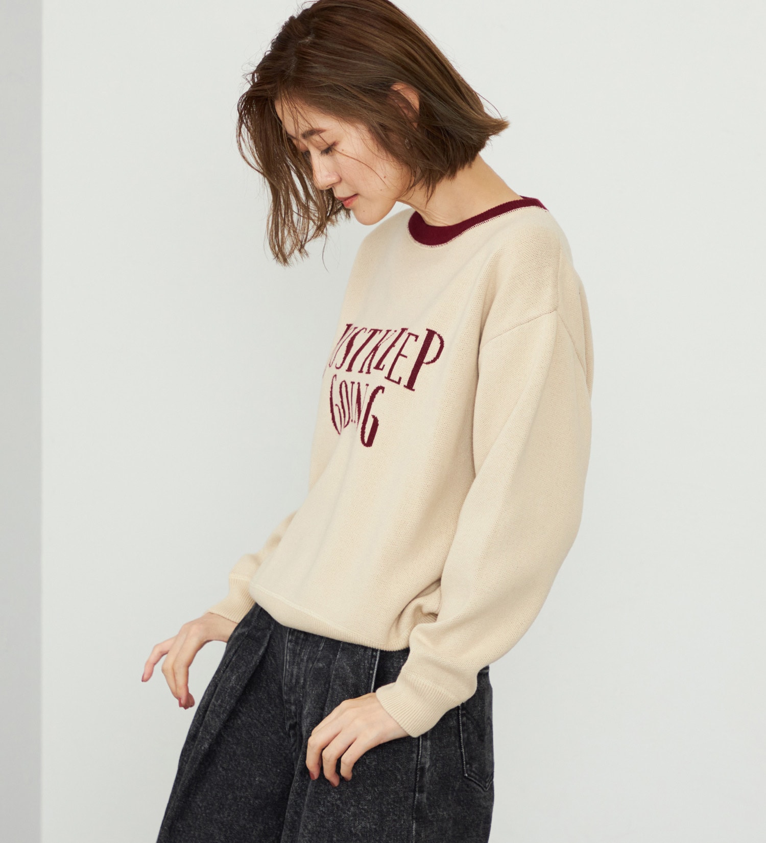 EDWIN(エドウイン)の【WEB・直営店舗限定】EDWIN LADIES レタークルーニットプルオーバー|トップス/ニット/セーター/レディース|ベージュ