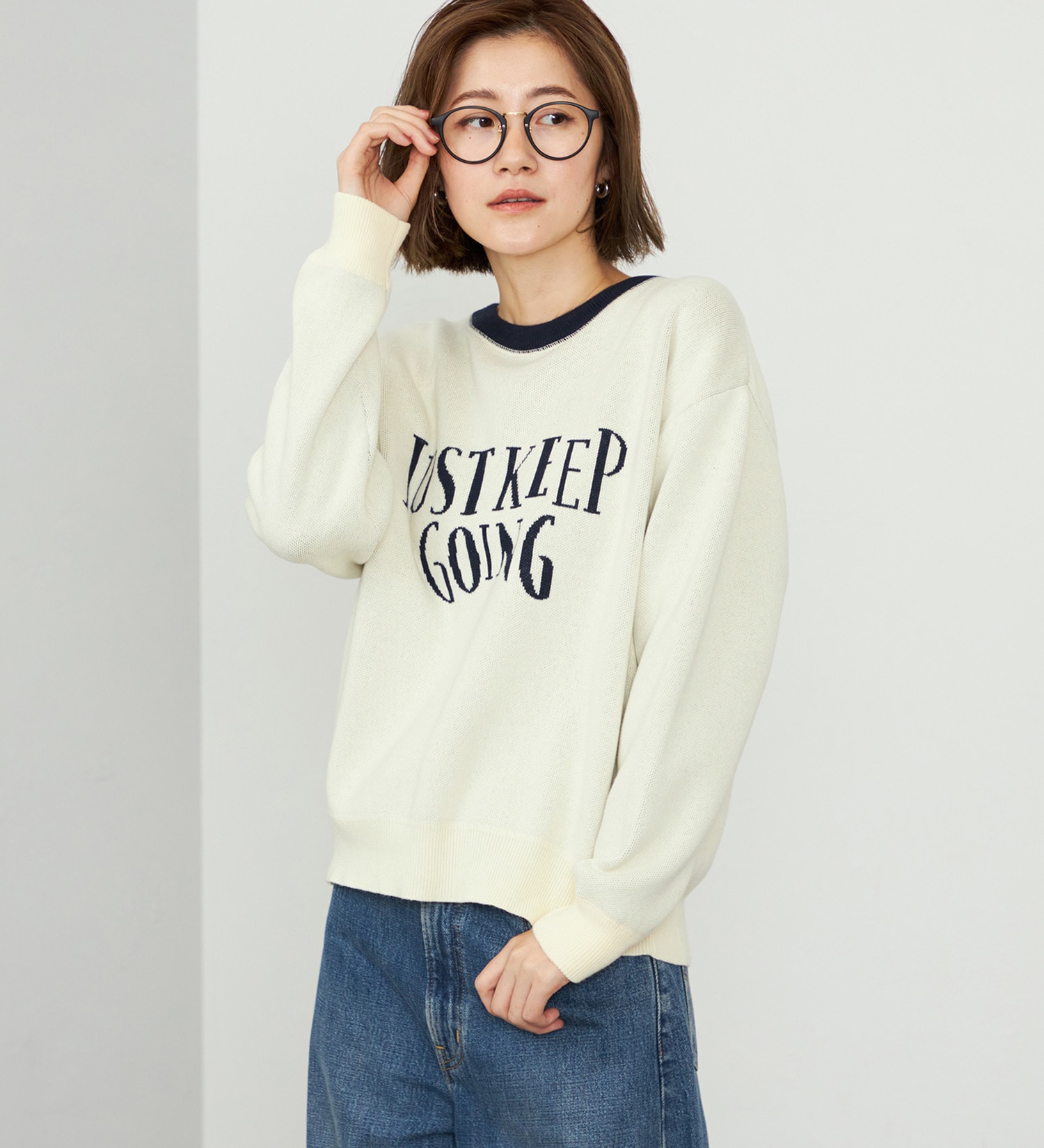 EDWIN(エドウイン)の【WEB・直営店舗限定】EDWIN LADIES レタークルーニットプルオーバー|トップス/ニット/セーター/レディース|オフホワイト