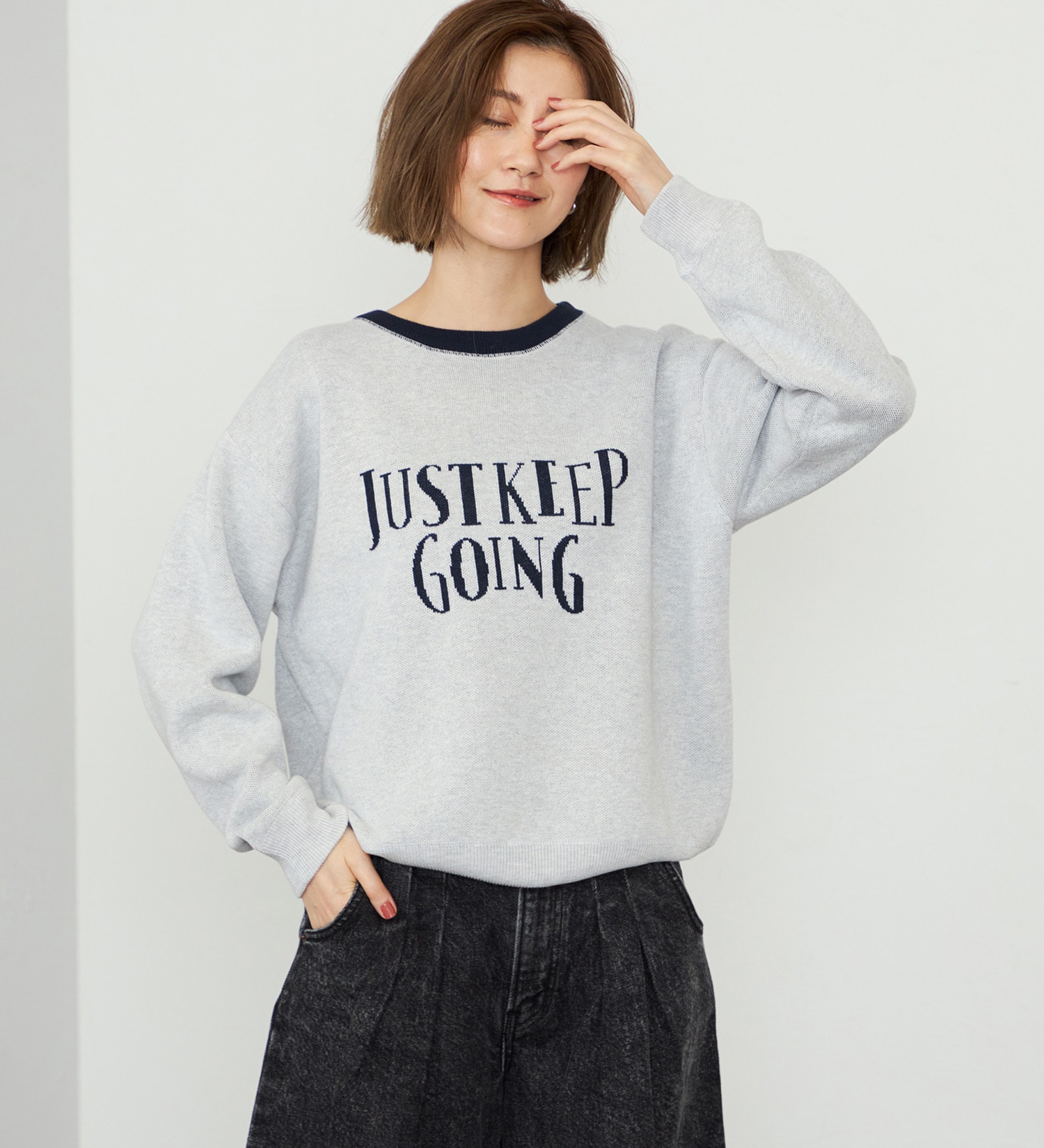 EDWIN(エドウイン)の【WEB・直営店舗限定】EDWIN LADIES レタークルーニットプルオーバー|トップス/ニット/セーター/レディース|グレー