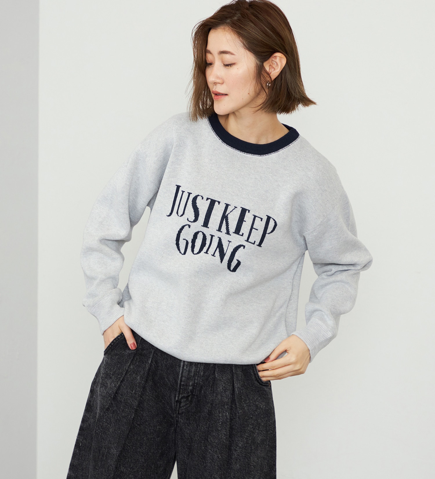 EDWIN(エドウイン)の【WEB・直営店舗限定】EDWIN LADIES レタークルーニットプルオーバー|トップス/ニット/セーター/レディース|グレー