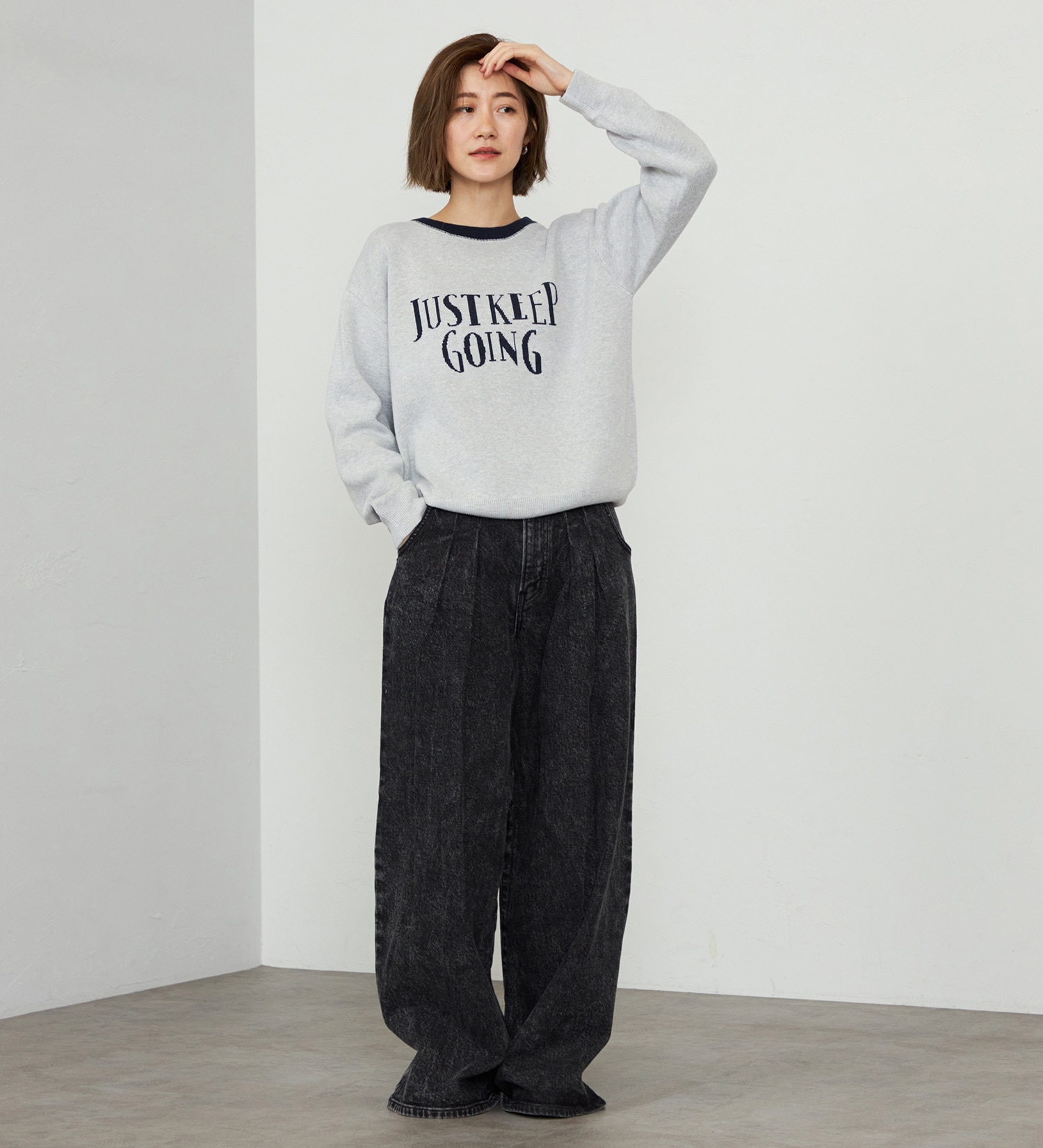EDWIN(エドウイン)の【WEB・直営店舗限定】EDWIN LADIES レタークルーニットプルオーバー|トップス/ニット/セーター/レディース|グレー