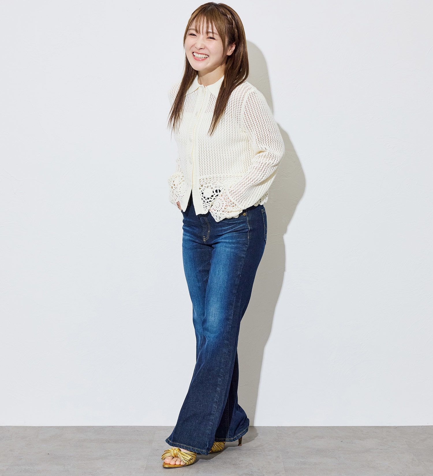 SOMETHING(サムシング)の【予約】SOMETHING×なつぽい コラボジーンズ POI FLARE|パンツ/デニム/ジーンズパンツ/レディース|濃色ブルー