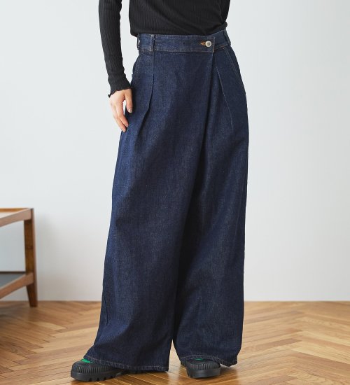 【予約】atelier SOMETHING BELTED DENIM JACKETWRAP WIDE PANTS/アトリエサムシングラップワイドパンツ
