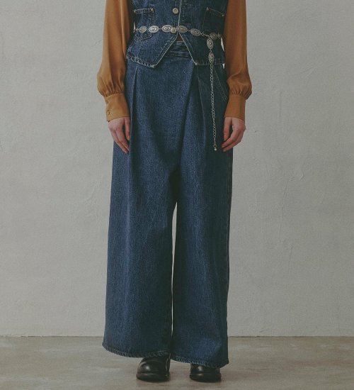 SOMETHING(サムシング)の【予約】atelier SOMETHING BELTED DENIM JACKETWRAP WIDE PANTS/アトリエサムシングラップワイドパンツ|パンツ/デニム/ジーンズパンツ/レディース|中色ブルー