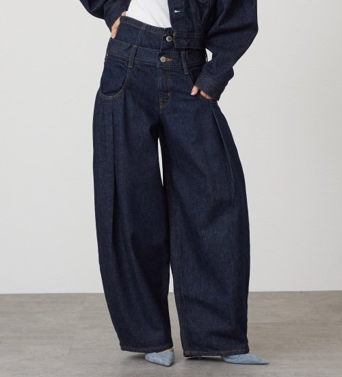 SOMETHING(サムシング)のatelier SOMETHING　DOUBLE BELT WIDE PANTS/ダブルベルトワイドパンツ|パンツ/デニム/ジーンズパンツ/レディース|インディゴブルー