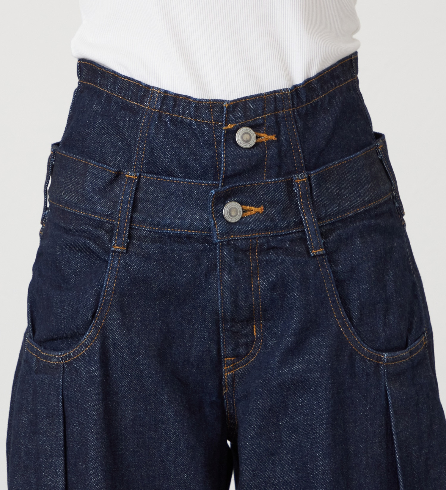 SOMETHING(サムシング)のatelier SOMETHING　DOUBLE BELT WIDE PANTS/ダブルベルトワイドパンツ|パンツ/デニム/ジーンズパンツ/レディース|インディゴブルー