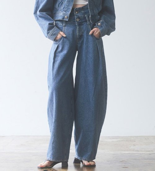 SOMETHING(サムシング)のatelier SOMETHING　DOUBLE BELT WIDE PANTS/ダブルベルトワイドパンツ|パンツ/デニム/ジーンズパンツ/レディース|淡色ブルー