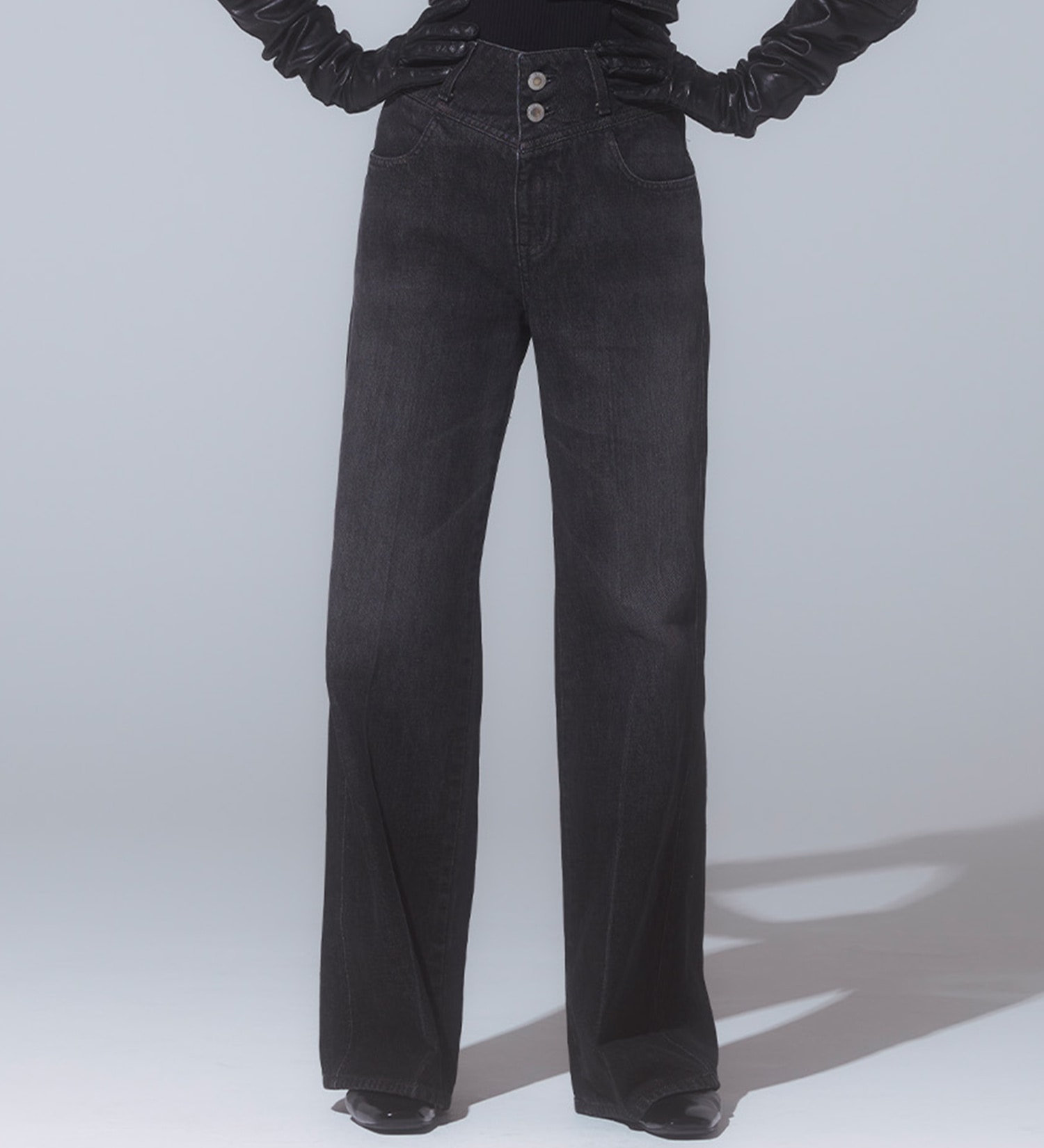 SOMETHING(サムシング)の【予約】atelier SOMETHING CORSET FLARE/コルセットフレアデニム|パンツ/デニム/ジーンズパンツ/レディース|ブラック