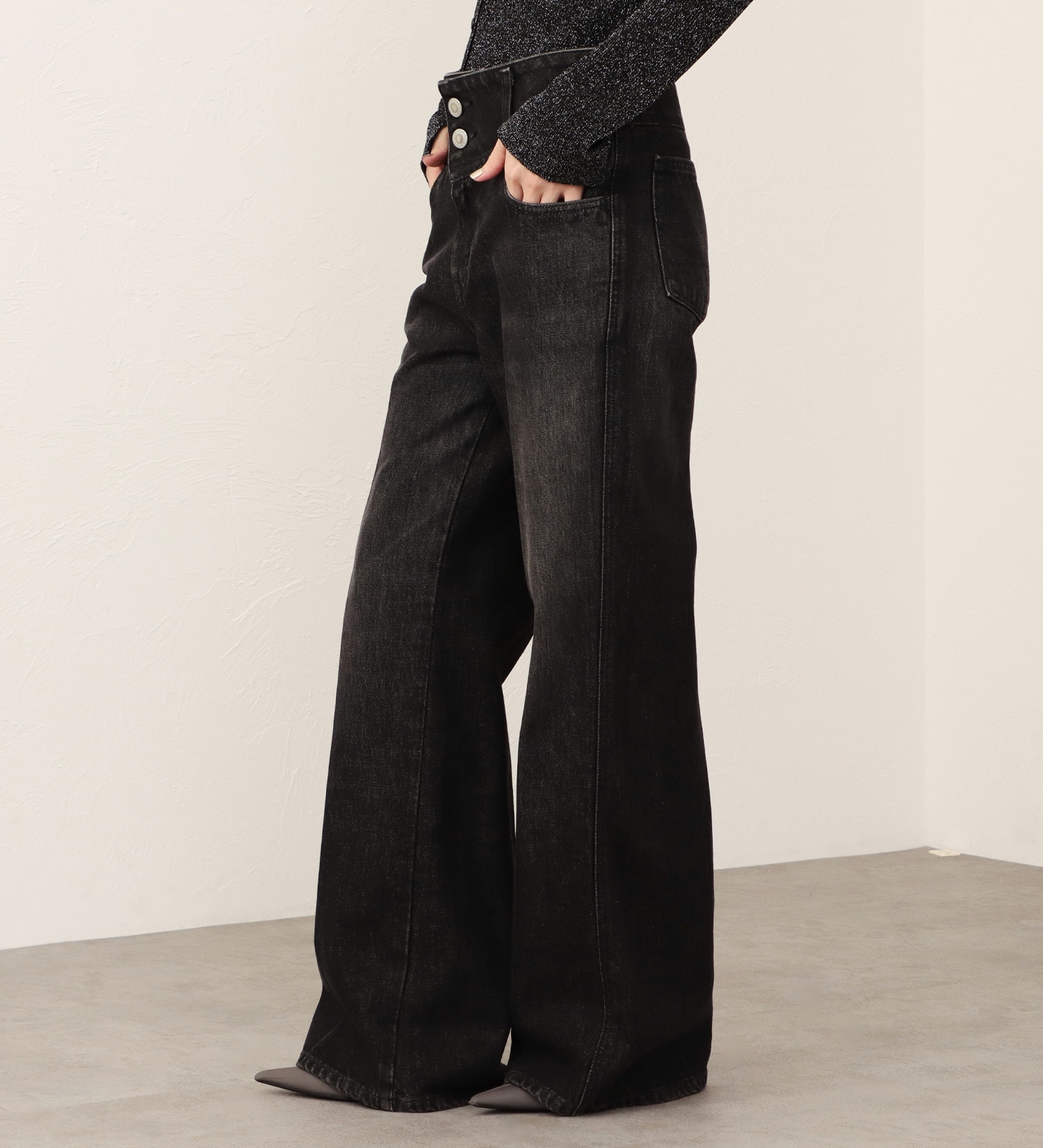 SOMETHING(サムシング)の【予約】atelier SOMETHING CORSET FLARE/コルセットフレアデニム|パンツ/デニム/ジーンズパンツ/レディース|ブラック