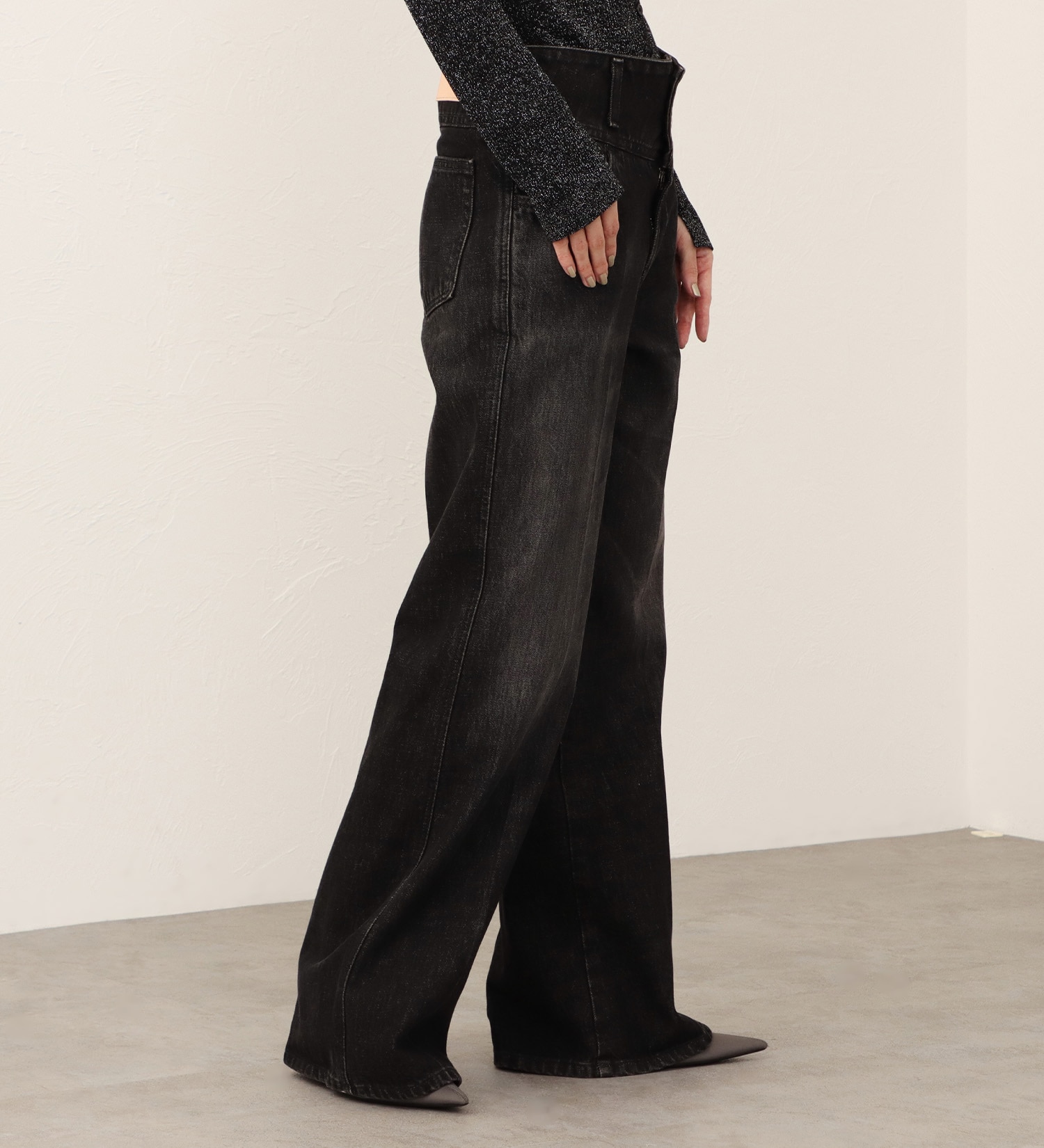 SOMETHING(サムシング)の【予約】atelier SOMETHING CORSET FLARE/コルセットフレアデニム|パンツ/デニム/ジーンズパンツ/レディース|ブラック