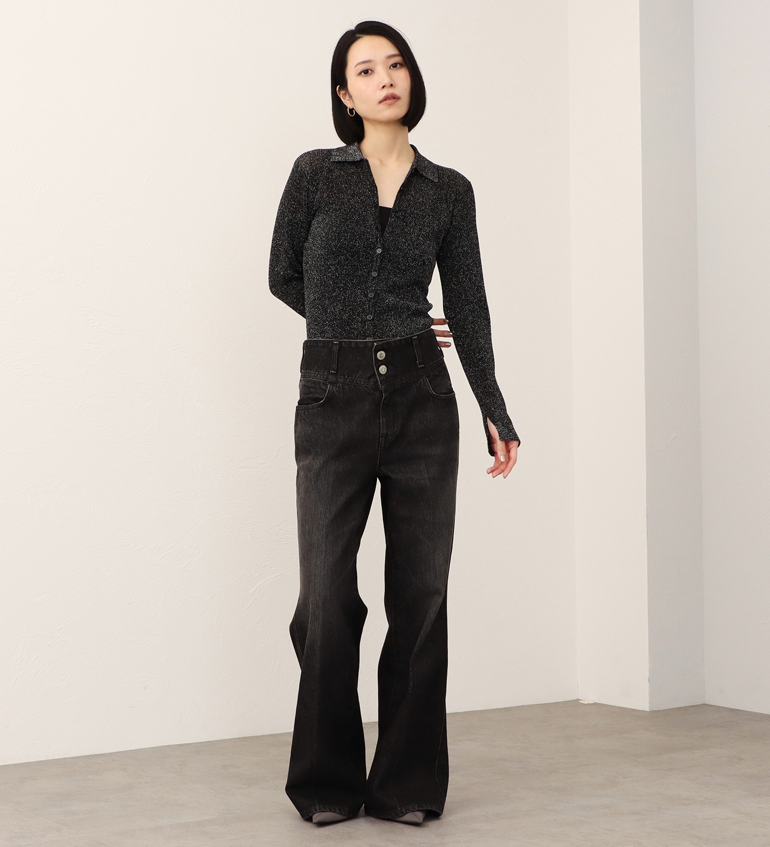 SOMETHING(サムシング)の【予約】atelier SOMETHING CORSET FLARE/コルセットフレアデニム|パンツ/デニム/ジーンズパンツ/レディース|ブラック