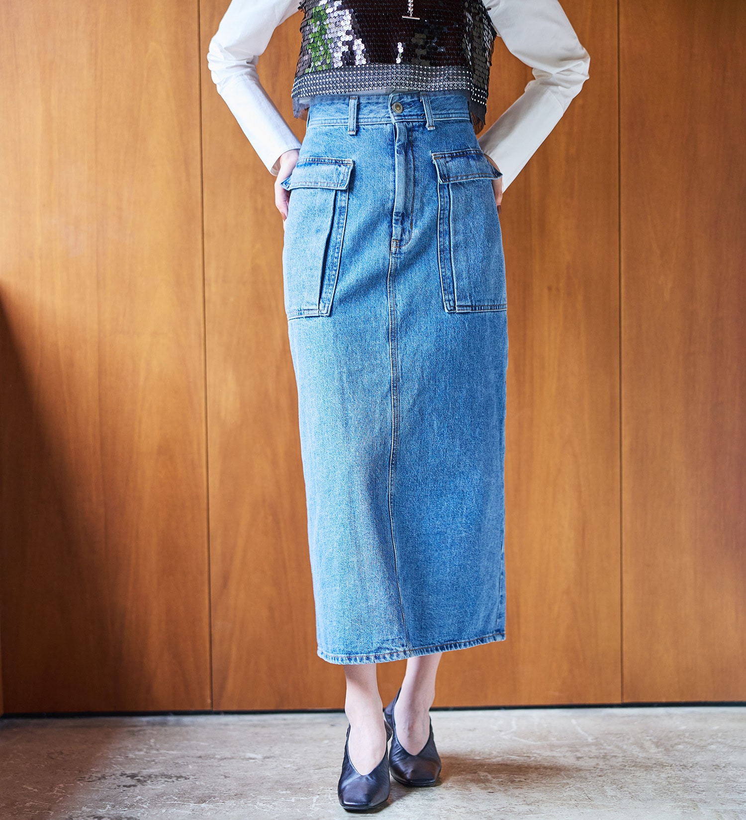 SOMETHING(サムシング)の【試着対象】atelier SOMETHING BIG POCKET SKIRT/ビッグポケットデニムスカート|スカート/デニムスカート/レディース|淡色ブルー