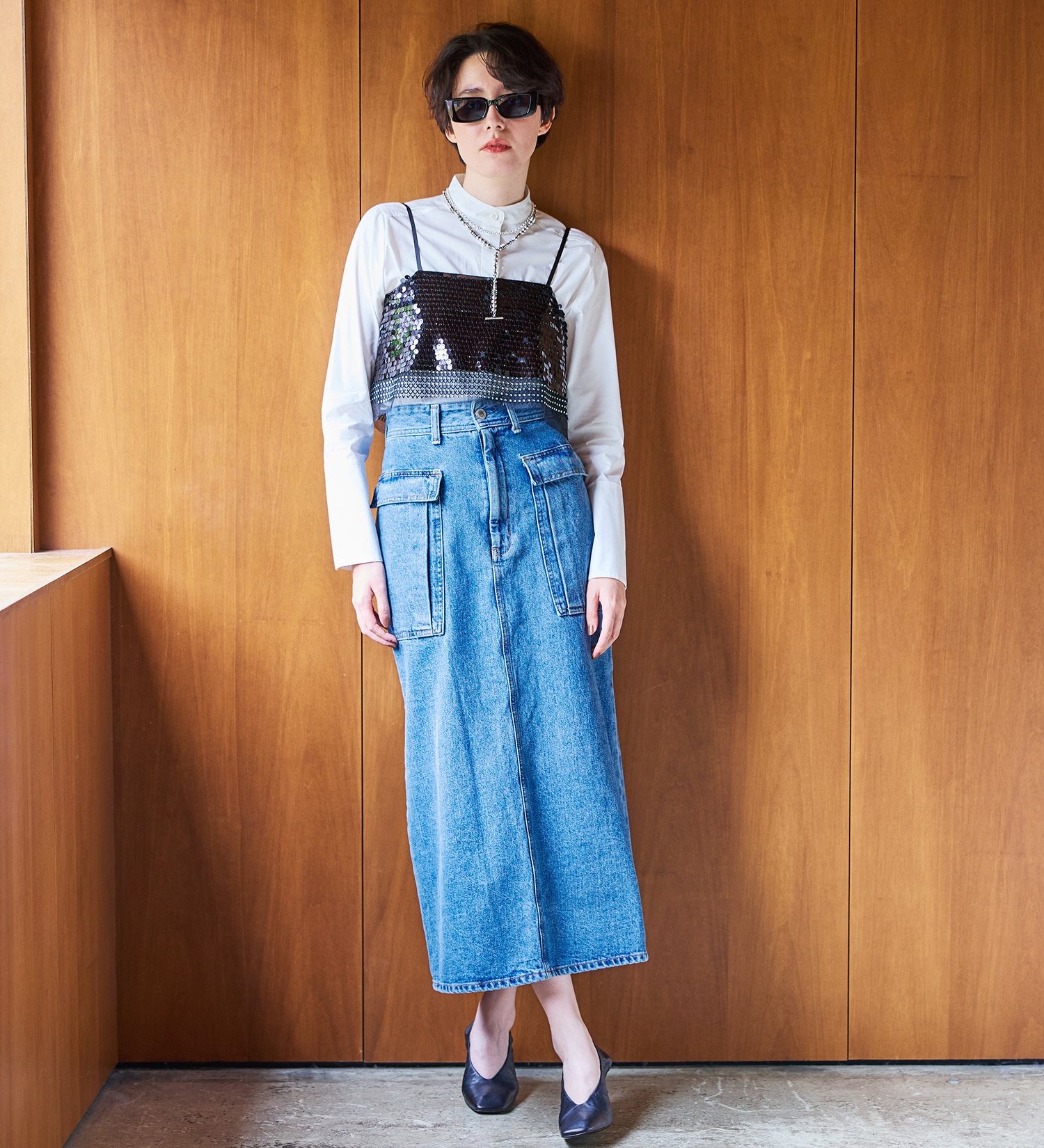 SOMETHING(サムシング)のatelier SOMETHING BIG POCKET SKIRT/ビッグポケットデニムスカート|スカート/デニムスカート/レディース|淡色ブルー