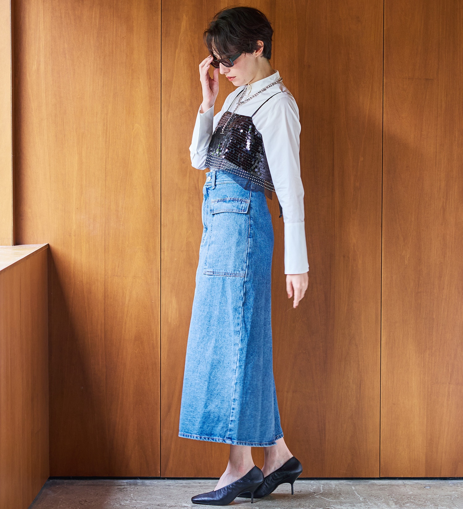 SOMETHING(サムシング)のatelier SOMETHING BIG POCKET SKIRT/ビッグポケットデニムスカート|スカート/デニムスカート/レディース|淡色ブルー