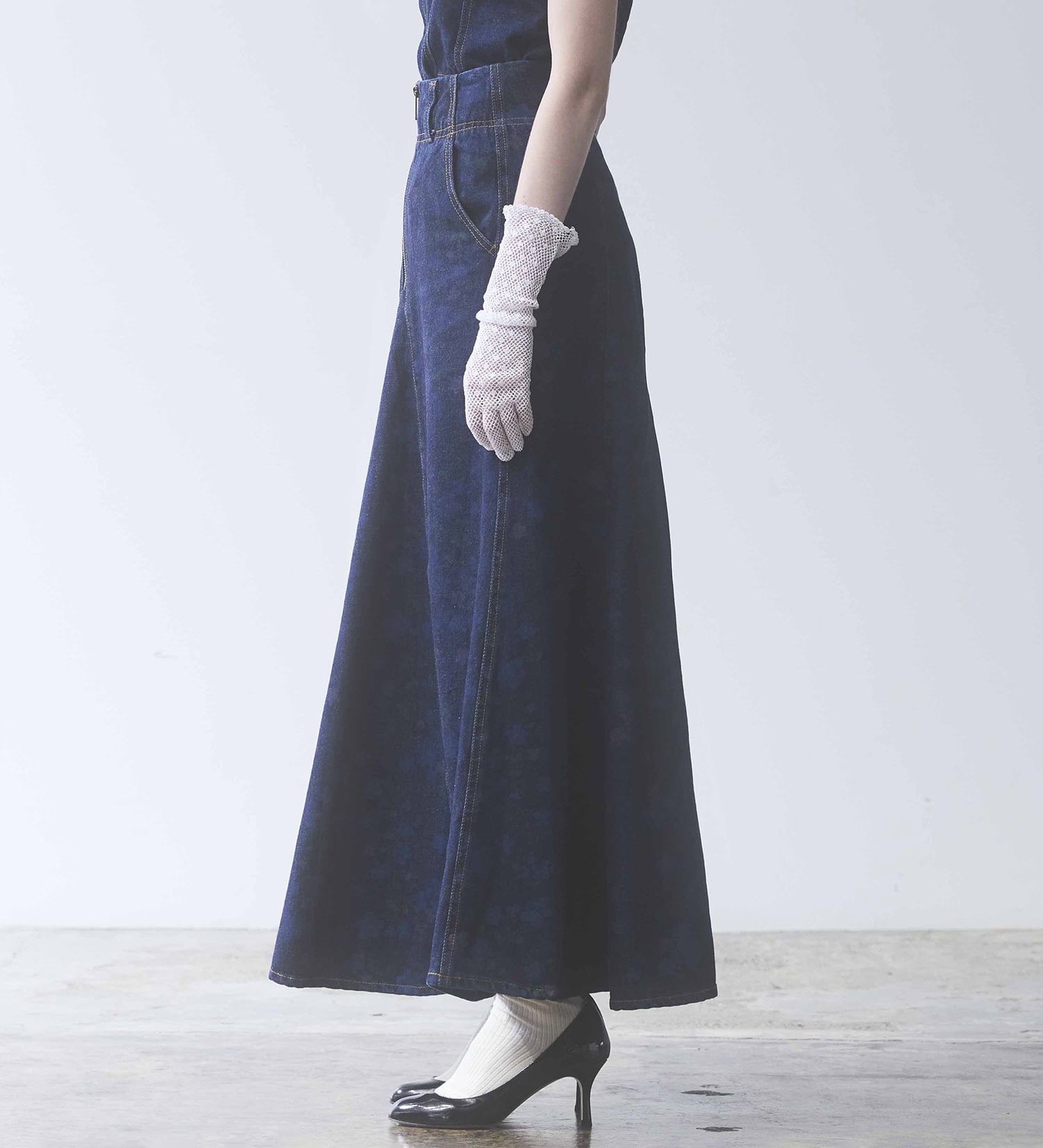 SOMETHING(サムシング)の【予約】atelier SOMETHING MERMAID SKIRT/マーメイドスカート【FLOWER】|スカート/デニムスカート/レディース|濃色ブルー