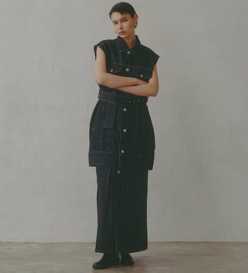 【予約】atelier SOMETHING JACKET DETAIL SKIRT/アトリエサムシングロングデニムスカート