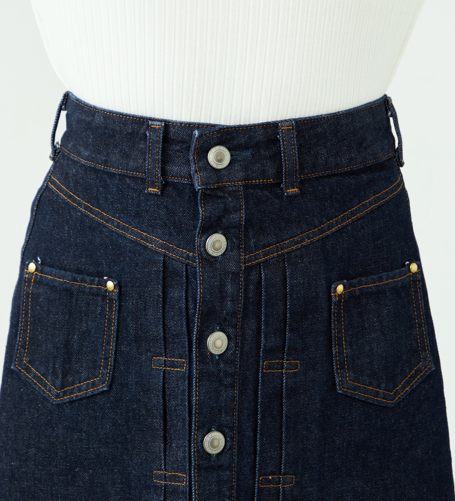 SOMETHING(サムシング)の【予約】atelier SOMETHING JACKET DETAIL SKIRT/アトリエサムシングロングデニムスカート|スカート/デニムスカート/レディース|インディゴブルー