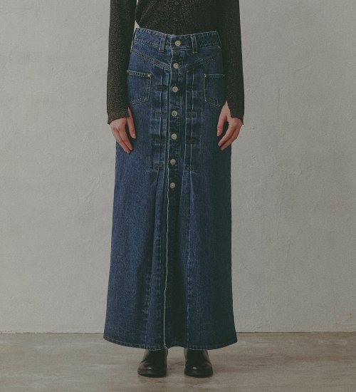 SOMETHING(サムシング)の【予約】atelier SOMETHING JACKET DETAIL SKIRT/アトリエサムシングロングデニムスカート|スカート/デニムスカート/レディース|中色ブルー