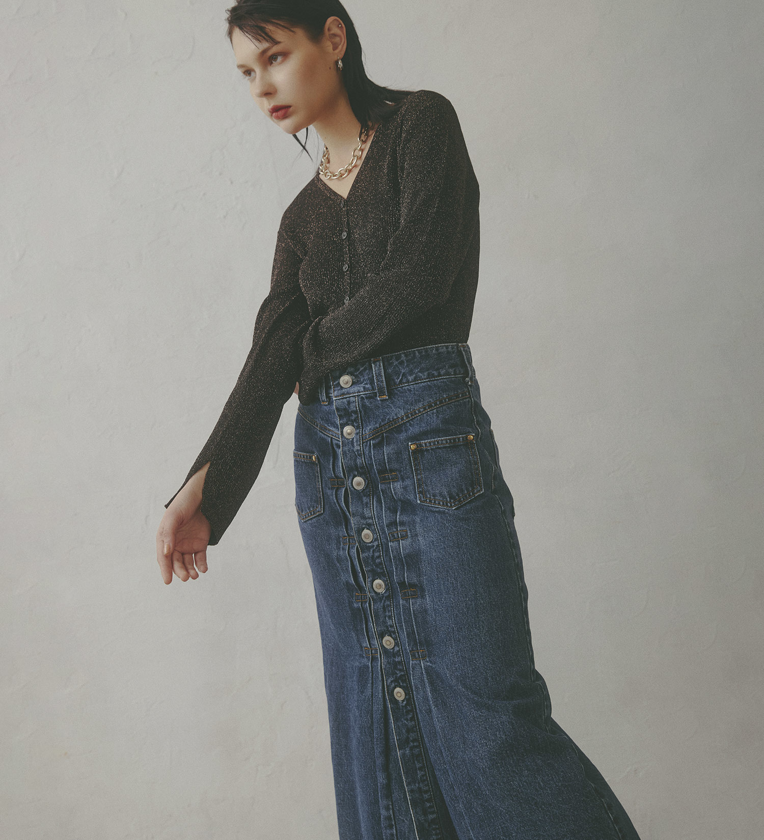 SOMETHING(サムシング)の【予約】atelier SOMETHING JACKET DETAIL SKIRT/アトリエサムシングロングデニムスカート|スカート/デニムスカート/レディース|中色ブルー