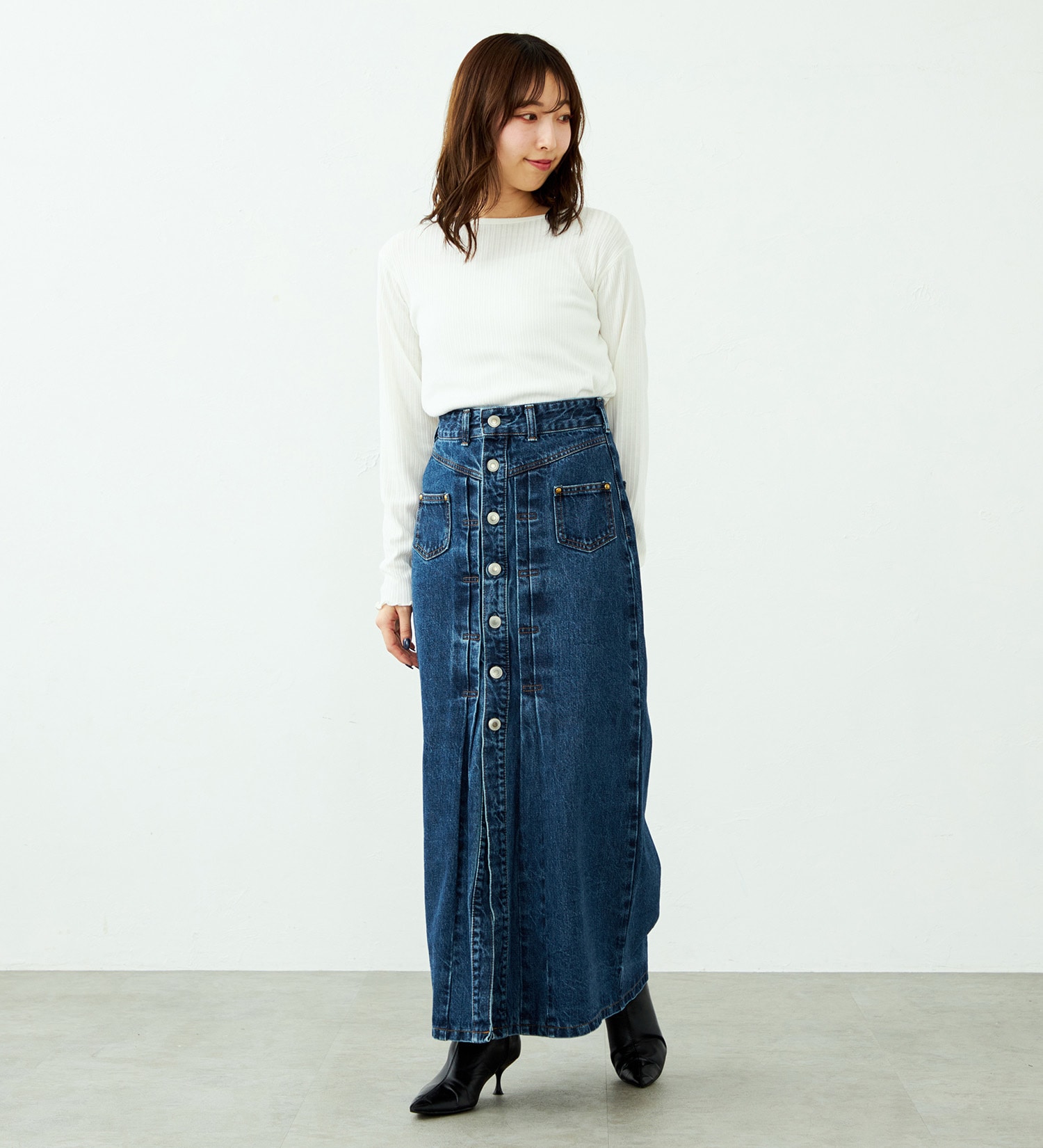 SOMETHING(サムシング)の【予約】atelier SOMETHING JACKET DETAIL SKIRT/アトリエサムシングロングデニムスカート|スカート/デニムスカート/レディース|中色ブルー