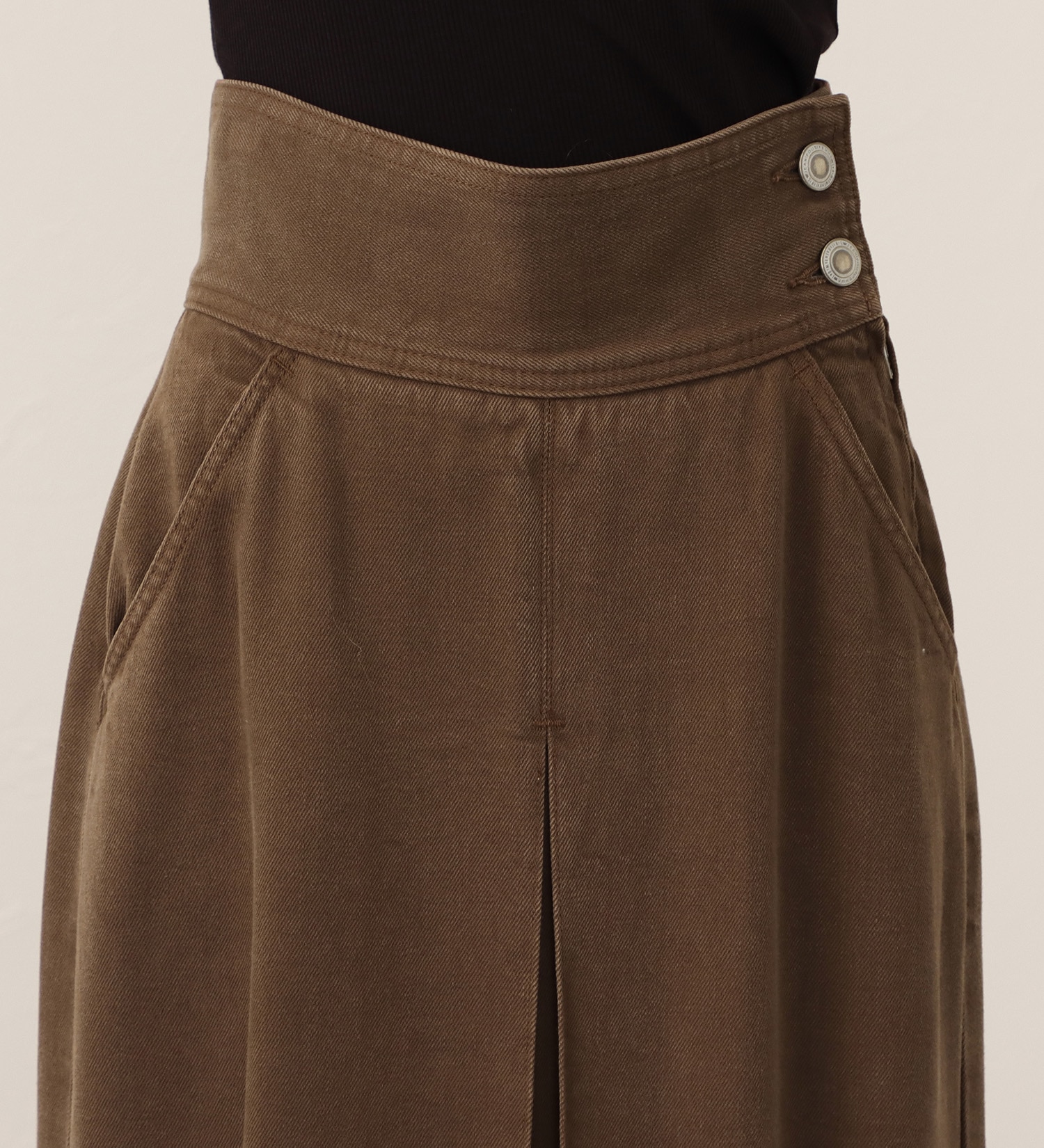 SOMETHING(サムシング)の【予約】atelier SOMETHING drape FRONT PLEATS SKIRT/ドレープフロントプリーツデニムスカート|スカート/スカート/レディース|ブラウン