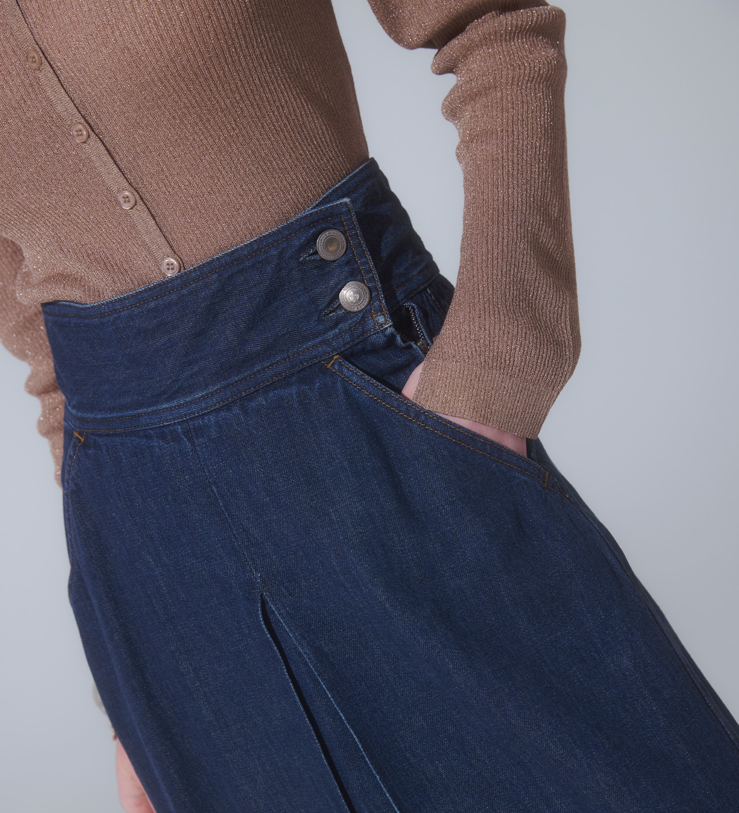 SOMETHING(サムシング)の【予約】atelier SOMETHING drape FRONT PLEATS SKIRT/ドレープフロントプリーツデニムスカート|スカート/デニムスカート/レディース|中色ブルー