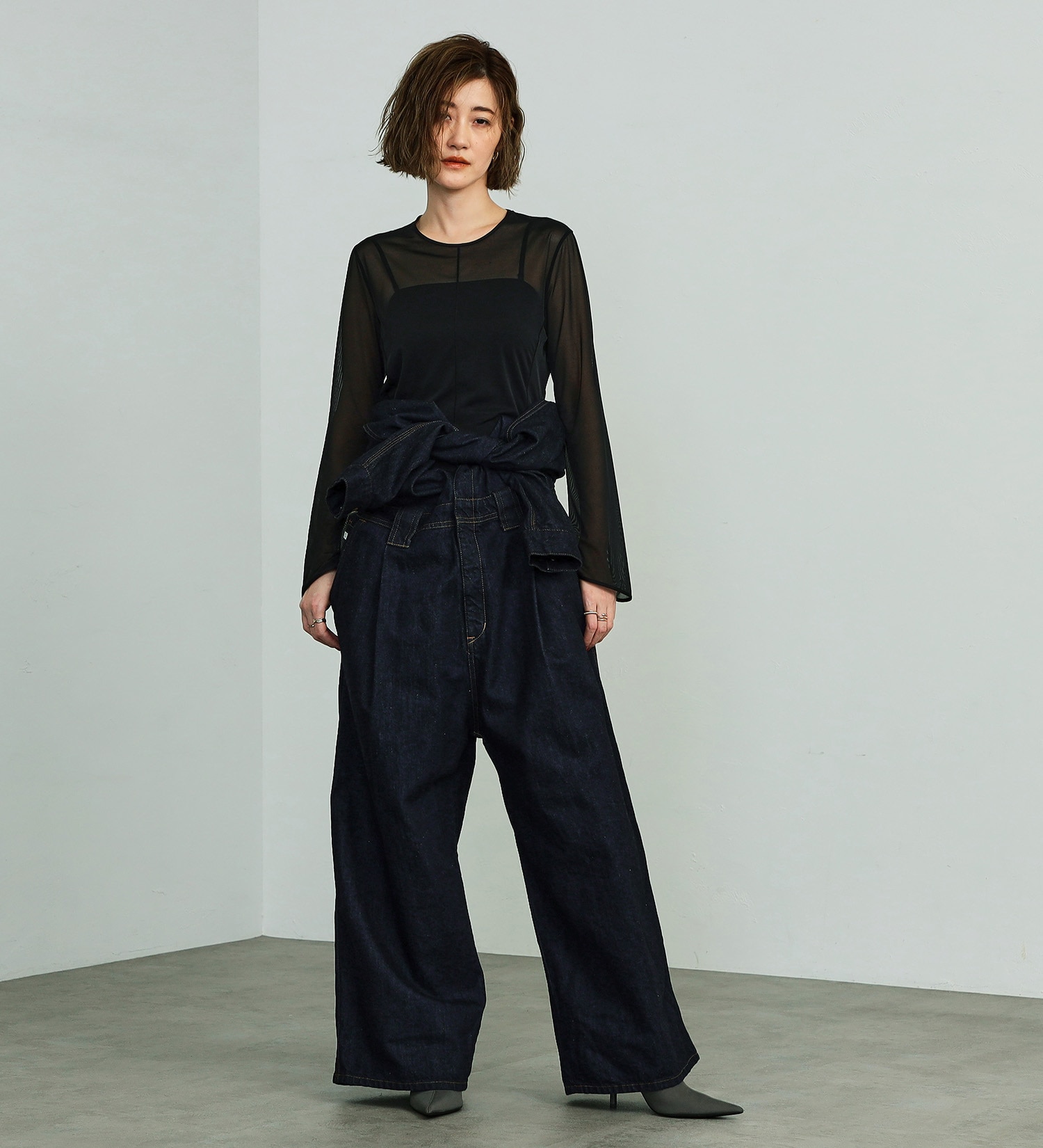 SOMETHING(サムシング)の【GISELe 10月号掲載】atelier SOMETHING STAND COLLAR JUMP SUIT/スタンドカラーデニムジャンプスーツ|オールインワン/つなぎ/オールインワン/レディース|インディゴブルー