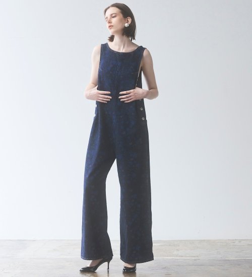 SOMETHING(サムシング)の【予約】atelier SOMETHING　AMERICAN SLEEVE ALL IN ONE/アメリカンスリーブオールインワン【FLOWER】|オールインワン/サロペット/オーバーオール/レディース|ブルー