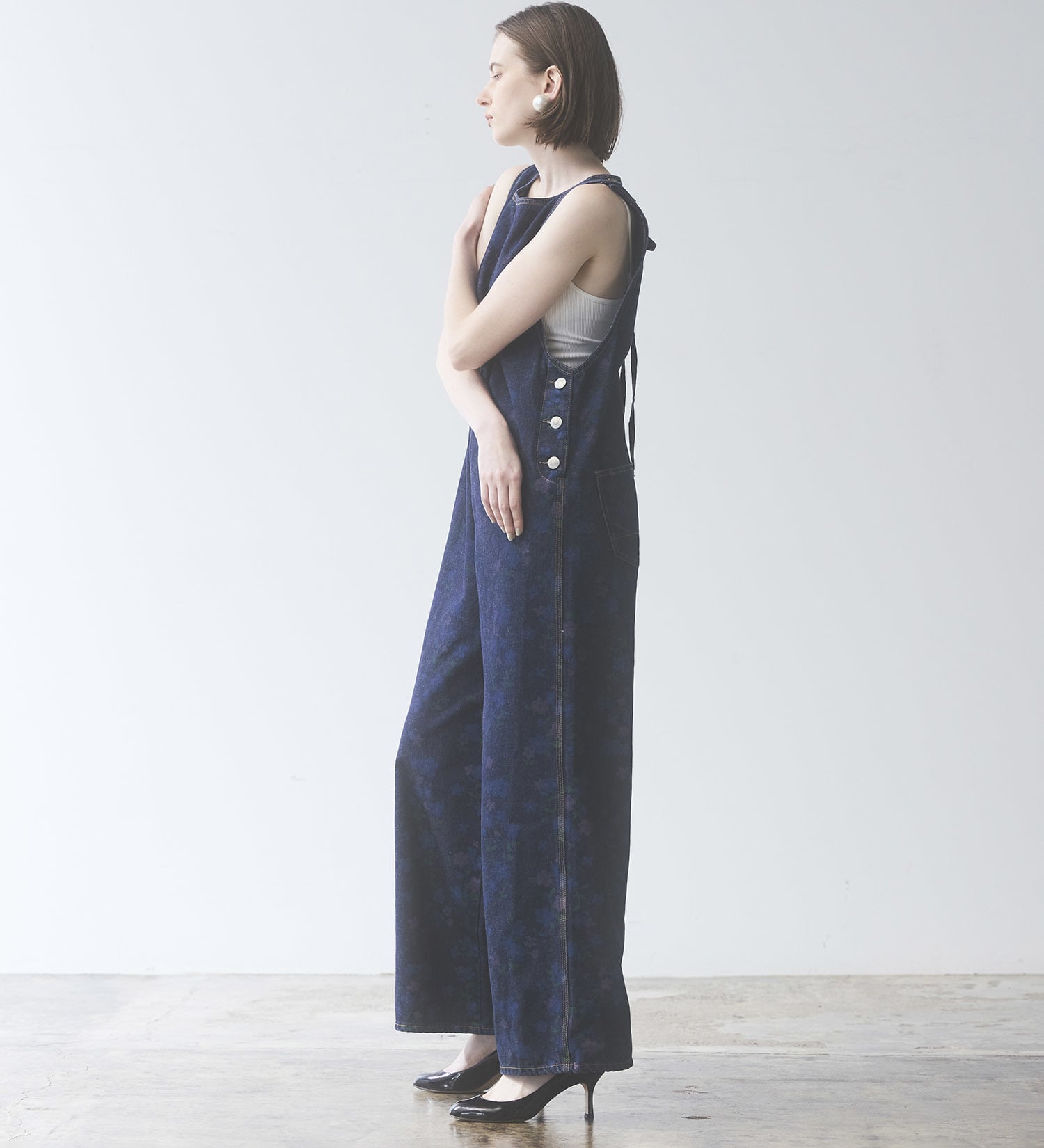 SOMETHING(サムシング)の【予約】atelier SOMETHING AMERICAN SLEEVE ALL IN ONE/アメリカンスリーブオールインワン【FLOWER】|オールインワン/サロペット/オーバーオール/レディース|ブルー