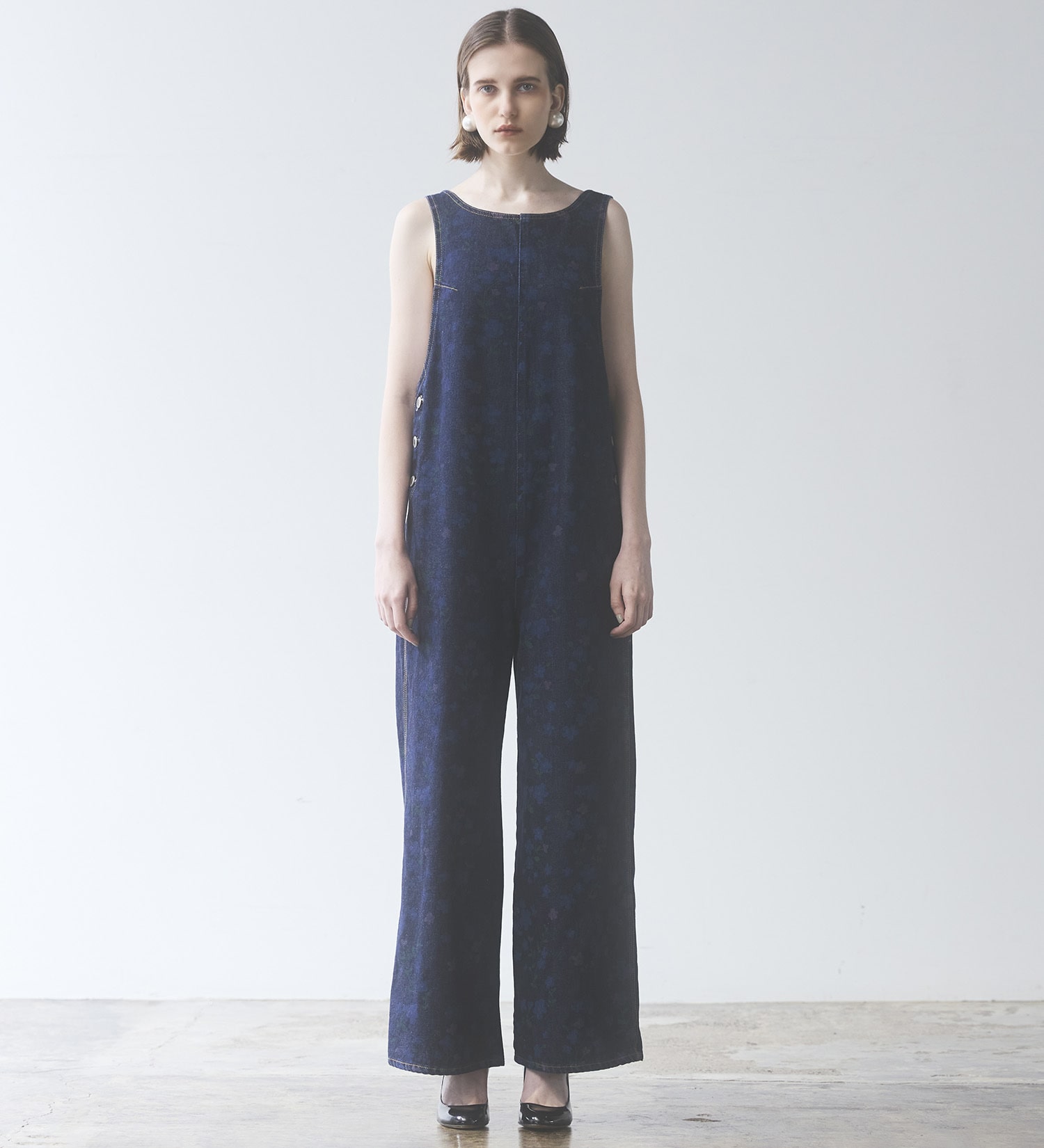 SOMETHING(サムシング)の【予約】atelier SOMETHING AMERICAN SLEEVE ALL IN ONE/アメリカンスリーブオールインワン【FLOWER】|オールインワン/サロペット/オーバーオール/レディース|ブルー