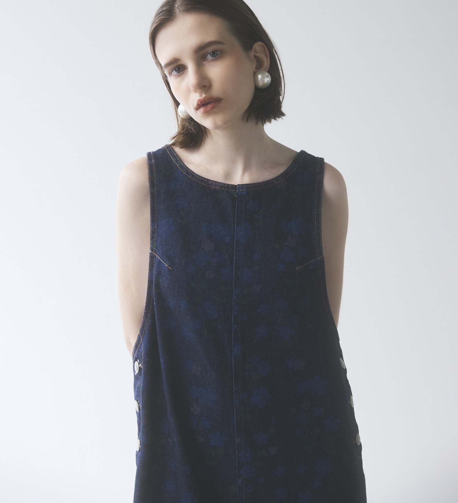 SOMETHING(サムシング)の【予約】atelier SOMETHING AMERICAN SLEEVE ALL IN ONE/アメリカンスリーブオールインワン【FLOWER】|オールインワン/サロペット/オーバーオール/レディース|ブルー