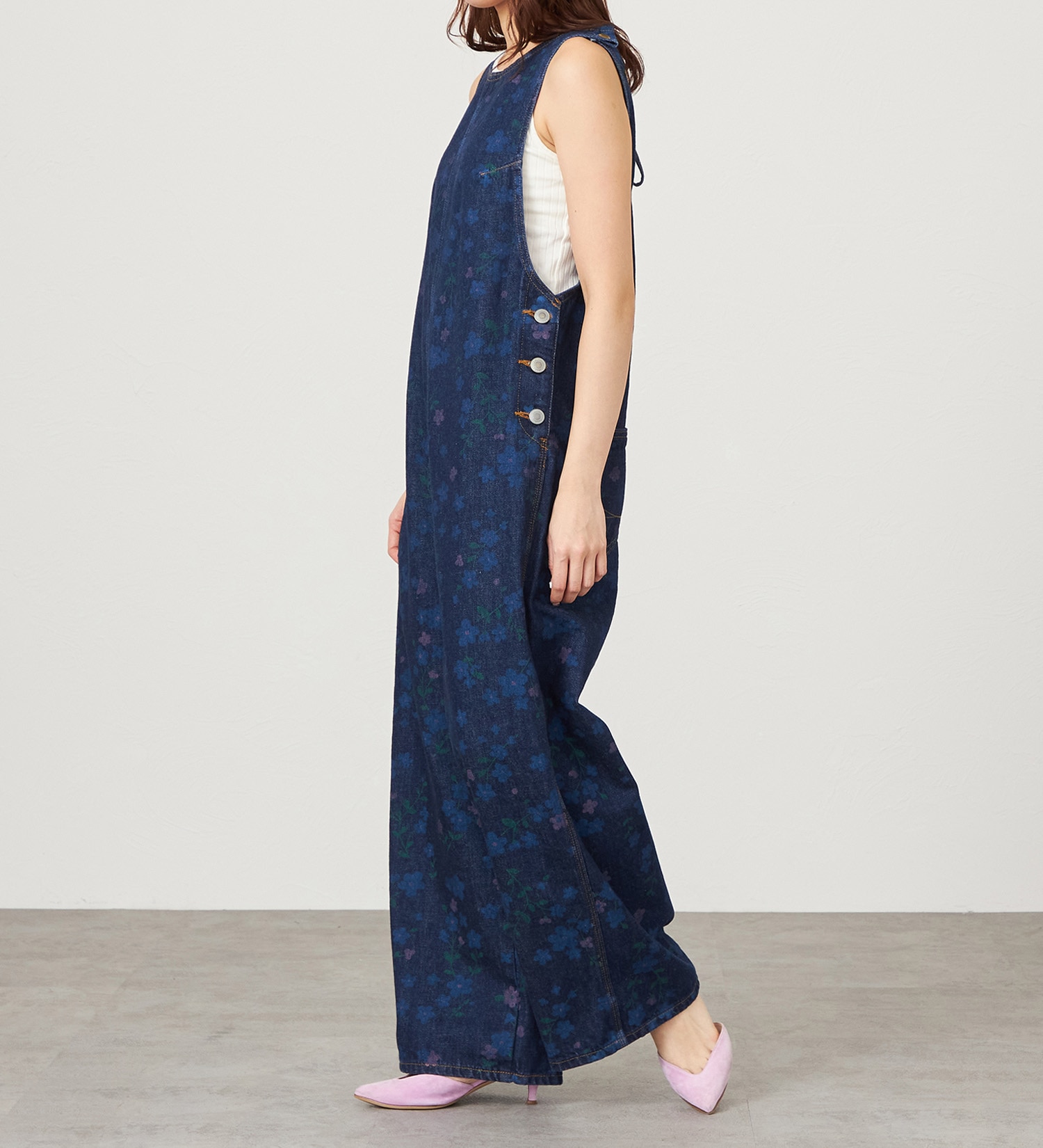 SOMETHING(サムシング)の【予約】atelier SOMETHING AMERICAN SLEEVE ALL IN ONE/アメリカンスリーブオールインワン【FLOWER】|オールインワン/サロペット/オーバーオール/レディース|ブルー