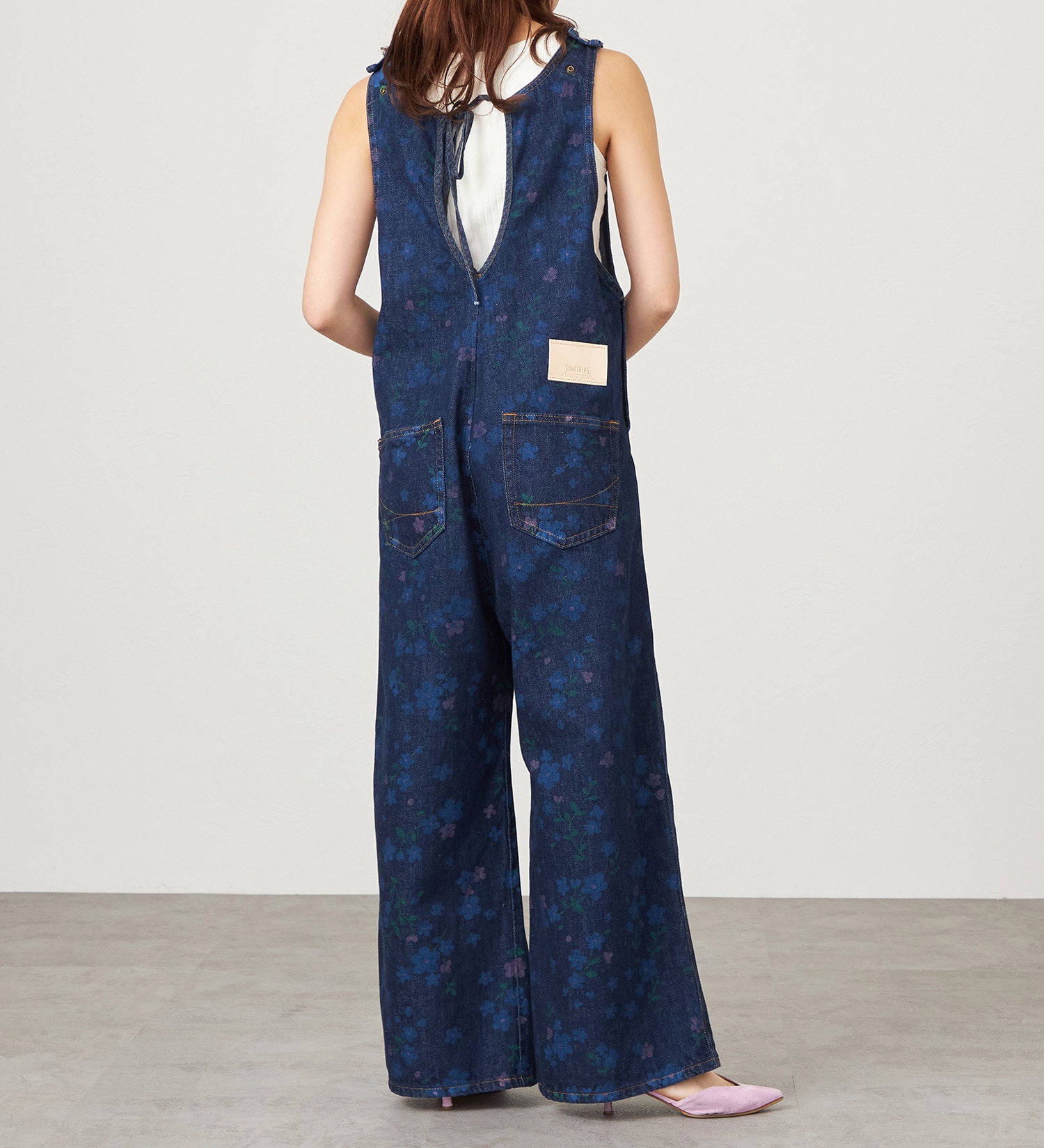 SOMETHING(サムシング)の【予約】atelier SOMETHING AMERICAN SLEEVE ALL IN ONE/アメリカンスリーブオールインワン【FLOWER】|オールインワン/サロペット/オーバーオール/レディース|ブルー