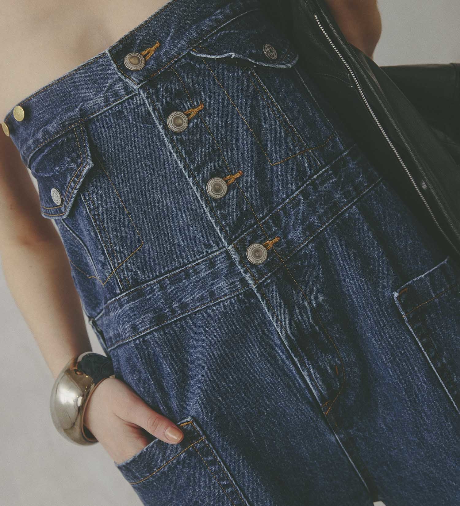 SOMETHING(サムシング)の【予約】atelier SOMETHING  BUTTON UP SALOPETTE/アトリエサムシング2WAYデニムサロペット|オールインワン/サロペット/オーバーオール/レディース|中色ブルー