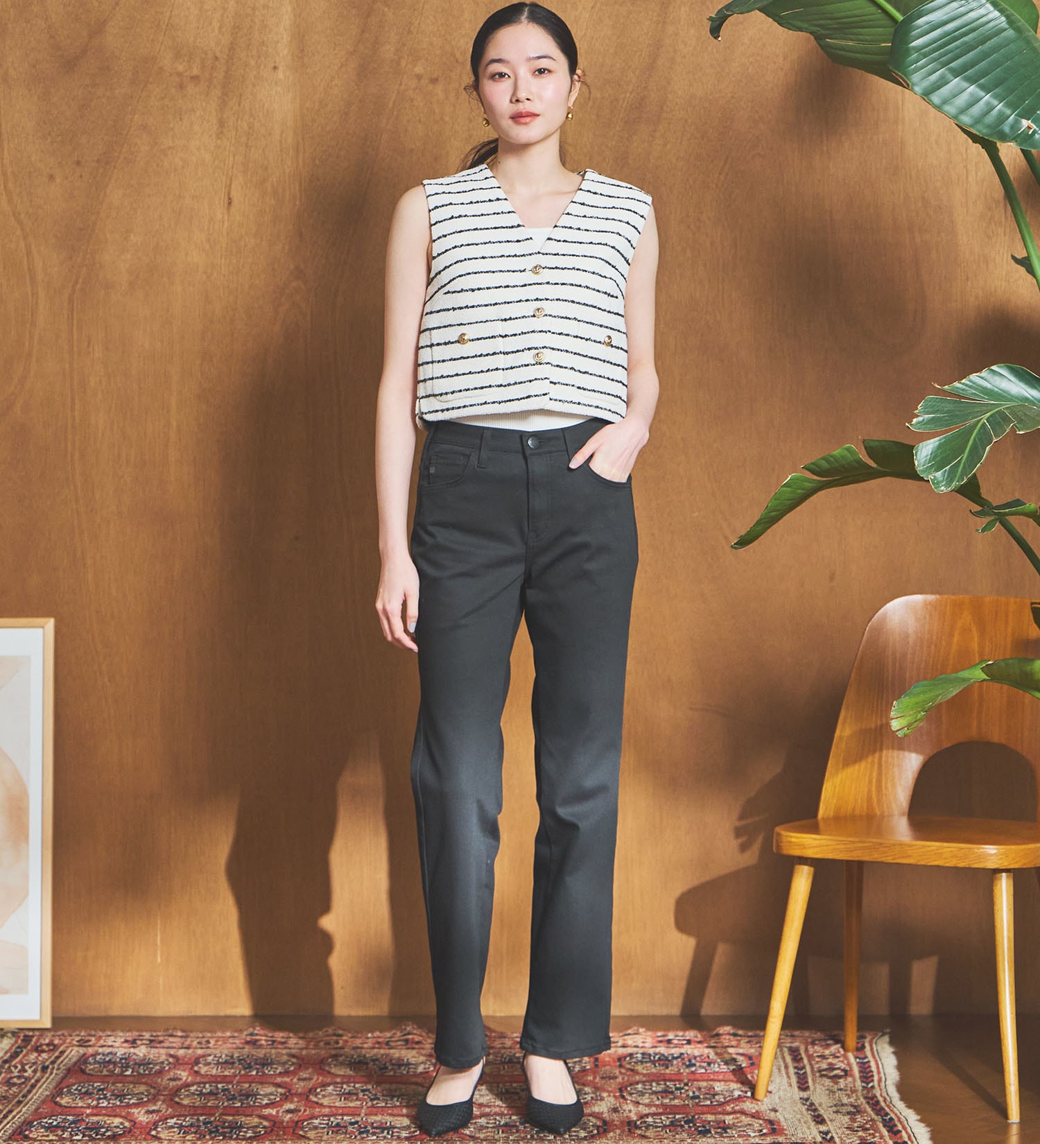 SOMETHING(サムシング)の【百貨店・直営店限定】SOMETHING printemps 股上深め ストレートデニムパンツ|パンツ/デニム/ジーンズパンツ/レディース|ブラック