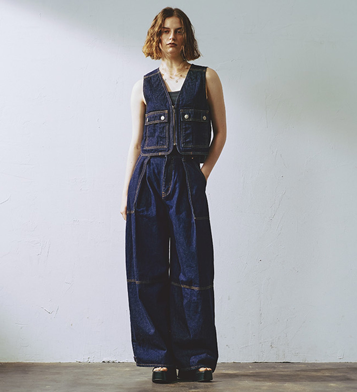 SOMETHING(サムシング)のatelier SOMETHING FISHER MAN VEST /フィッシャーマンベスト|トップス/その他トップス/レディース|インディゴブルー