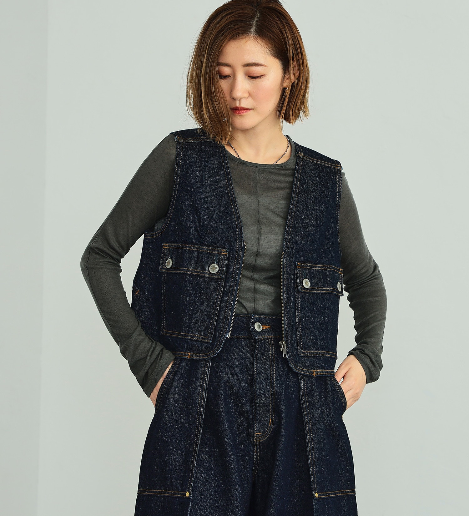 SOMETHING(サムシング)のatelier SOMETHING FISHER MAN VEST /フィッシャーマンベスト|トップス/その他トップス/レディース|インディゴブルー