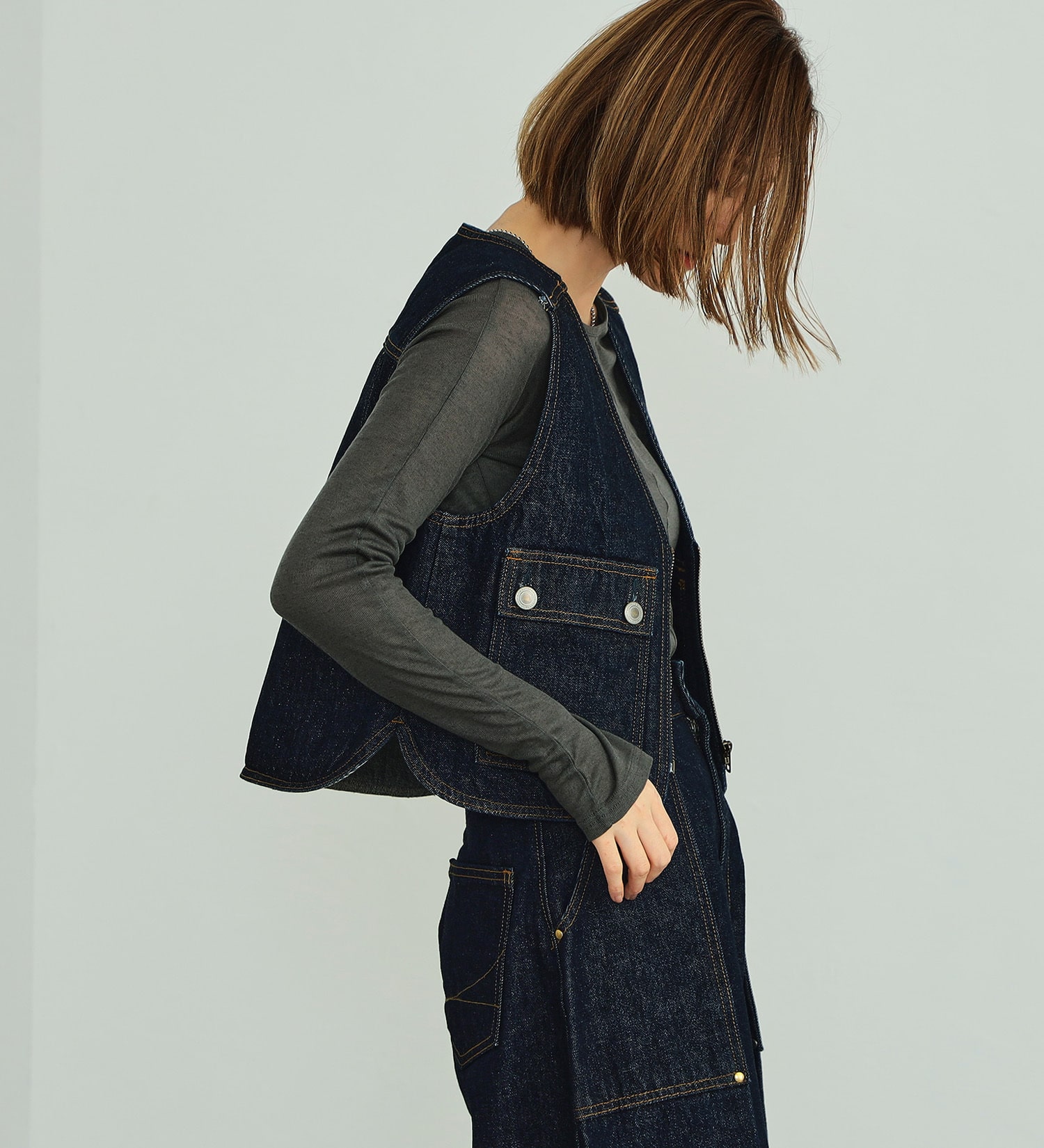 SOMETHING(サムシング)のatelier SOMETHING FISHER MAN VEST /フィッシャーマンベスト|トップス/その他トップス/レディース|インディゴブルー