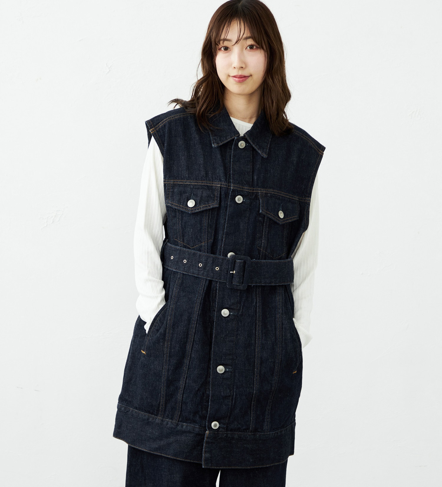 SOMETHING(サムシング)の【予約】atelier SOMETHING BELTED DENIM JACKET/アトリエサムシングベルテッドデニムジャケット|ジャケット/アウター/デニムジャケット/レディース|インディゴブルー
